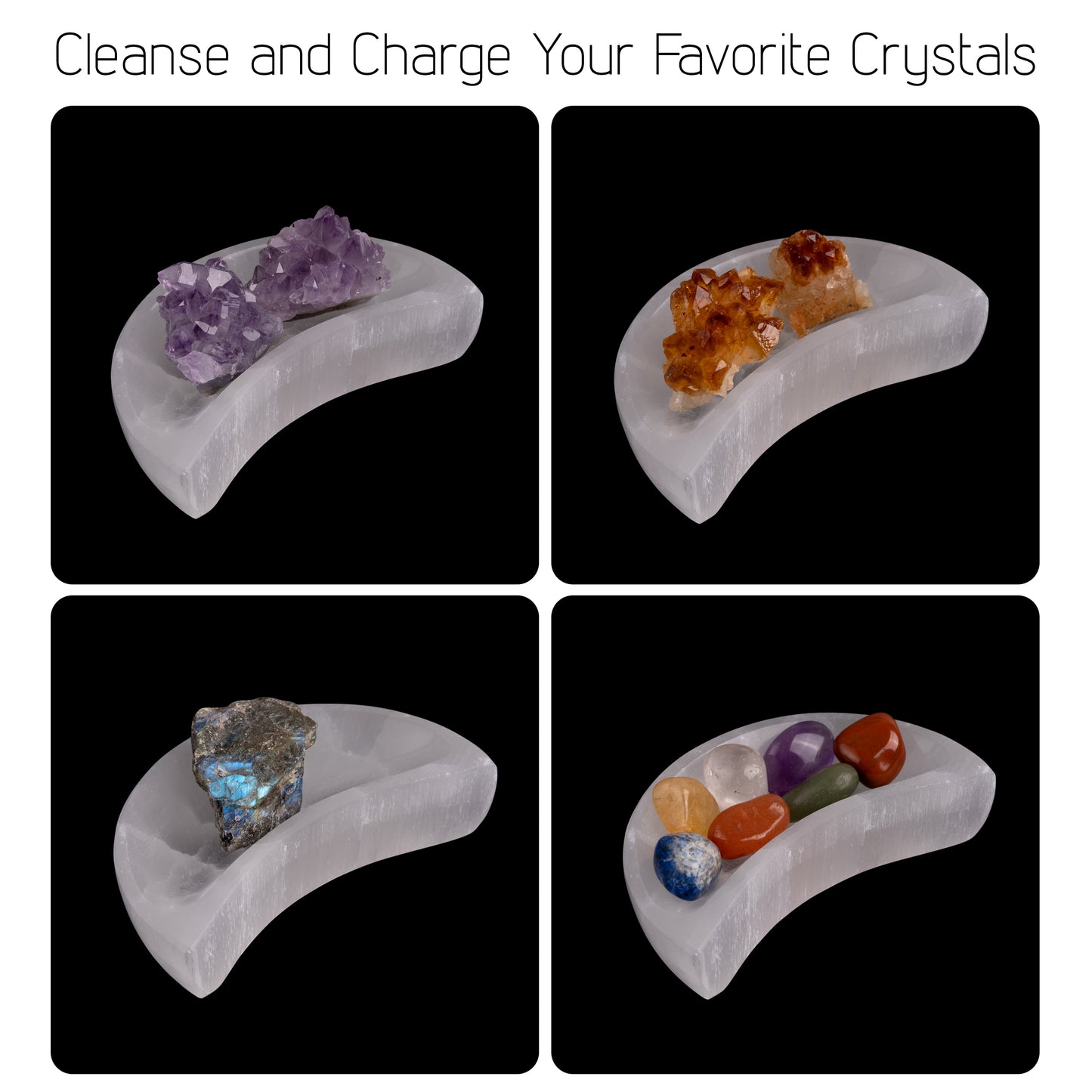 Selenite Bowl Moon Shape, Selenite Crystal Cleansing Bowl, Healing Crystals & Stones, Spiritual Crystal Decor