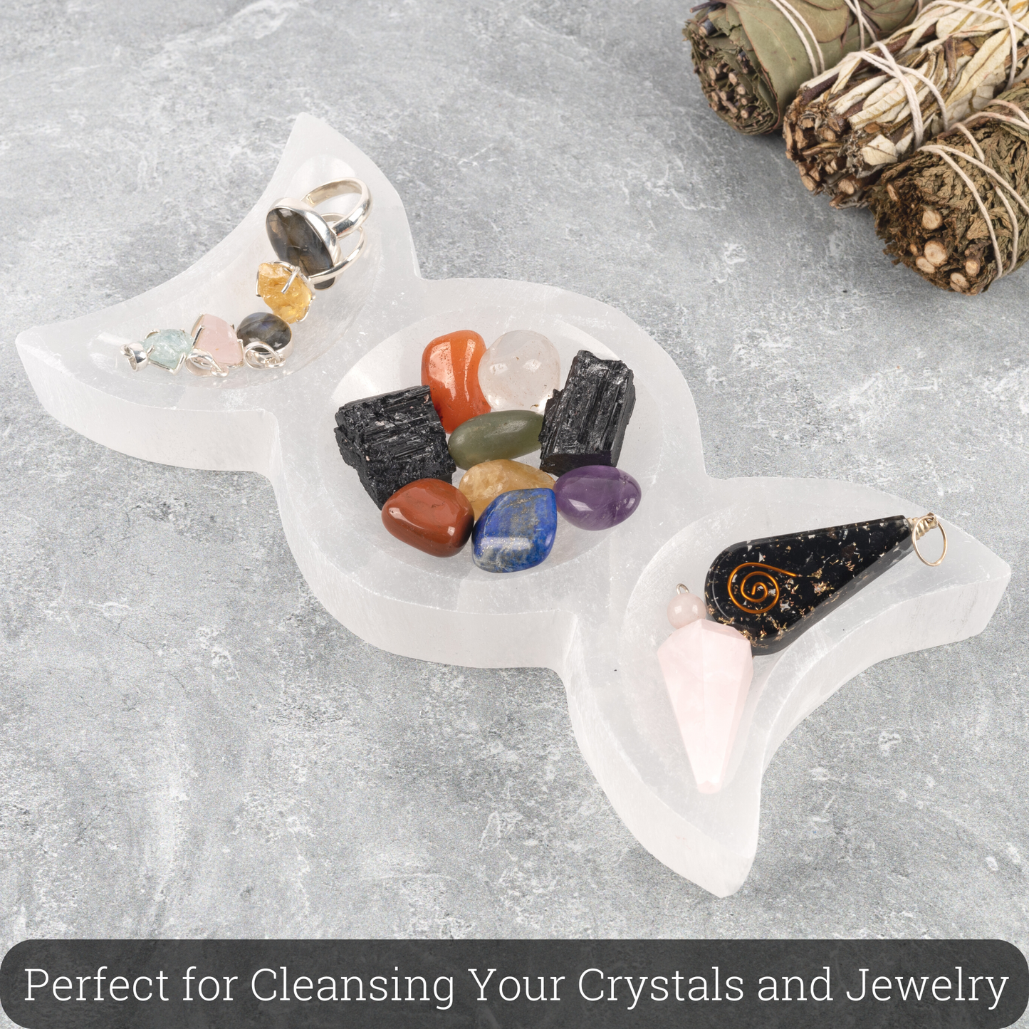 Selenite Bowl Triple Moon Shape, Selenite Crystal Cleansing Bowl, Healing Crystals & Stones, Spiritual Crystal Decor