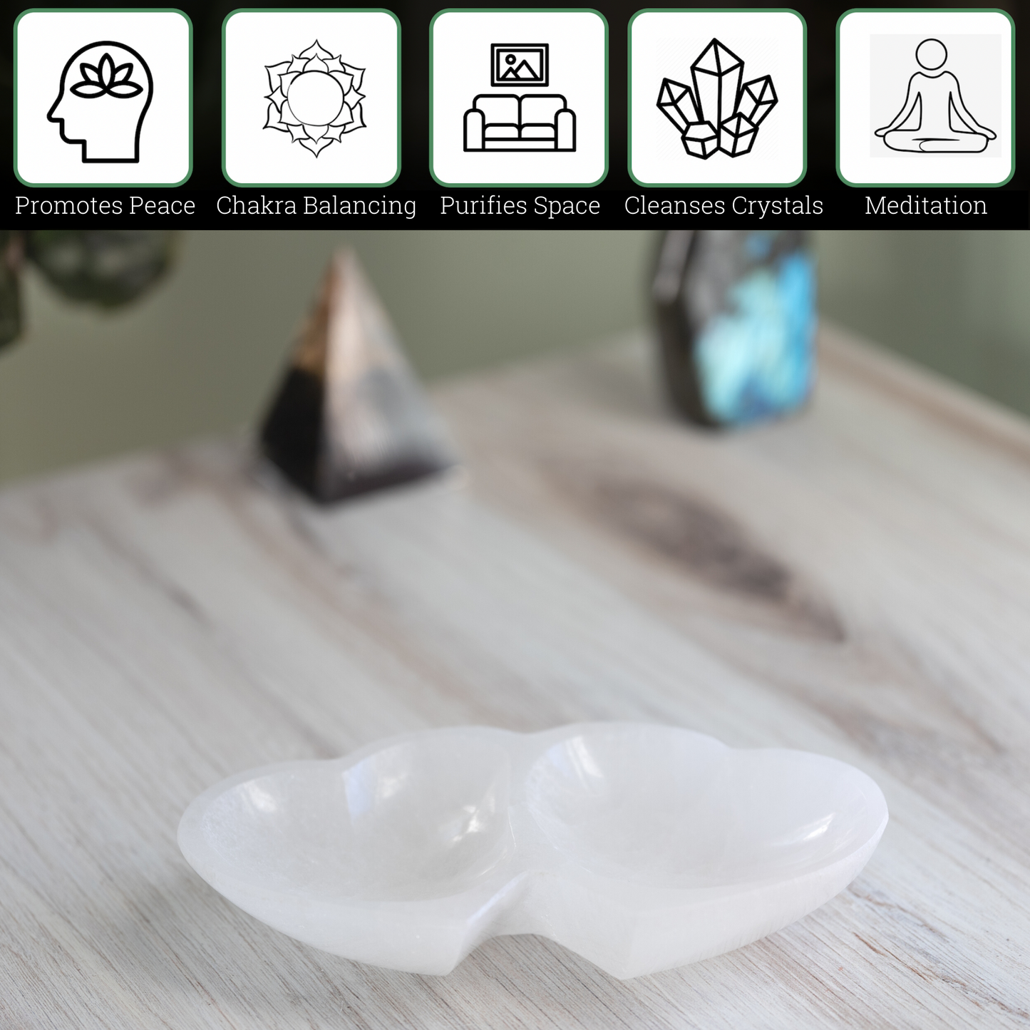 Selenite Bowl Double Heart, Selenite Crystal Cleansing Bowl, Healing Crystals & Stones, Spiritual Crystal Decor