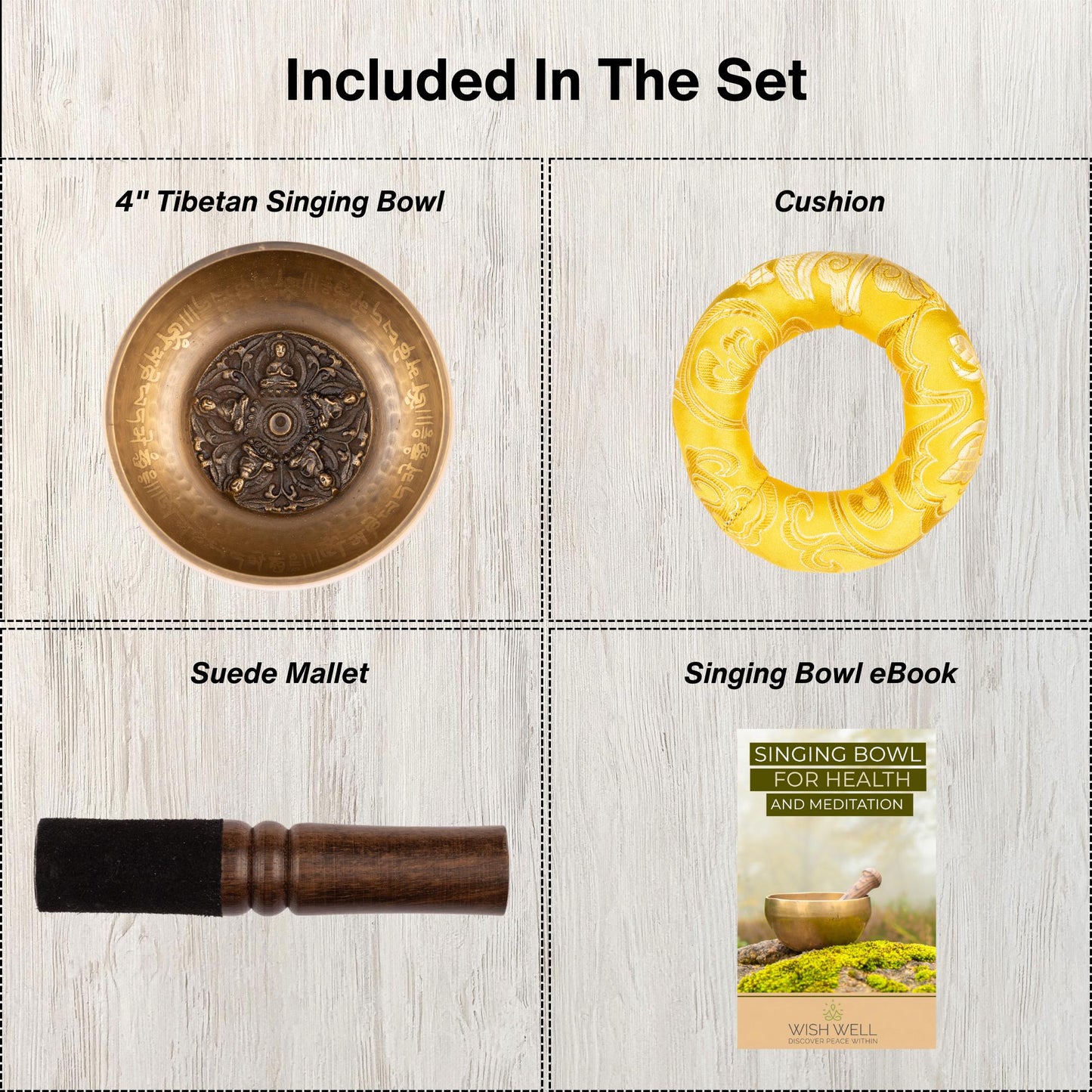 Tibetan Singing Bowl, 5 Buddha Design, Meditation Bowl, Sound Bowl Chakra Healing, Handcrafted Singing Bowl Set, Spiritual & Wellness Gift