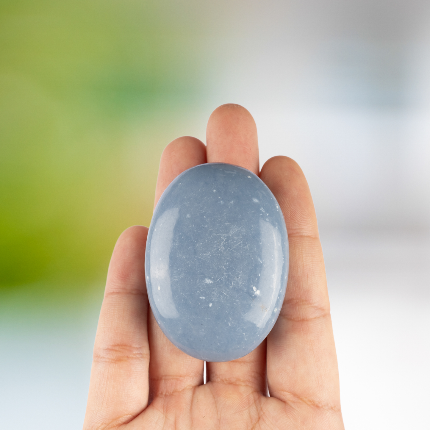 Angelite Palm Stone, Polished Crystal Stone for Chakra Balancing, Meditation, Spiritual and Crystal Gift
