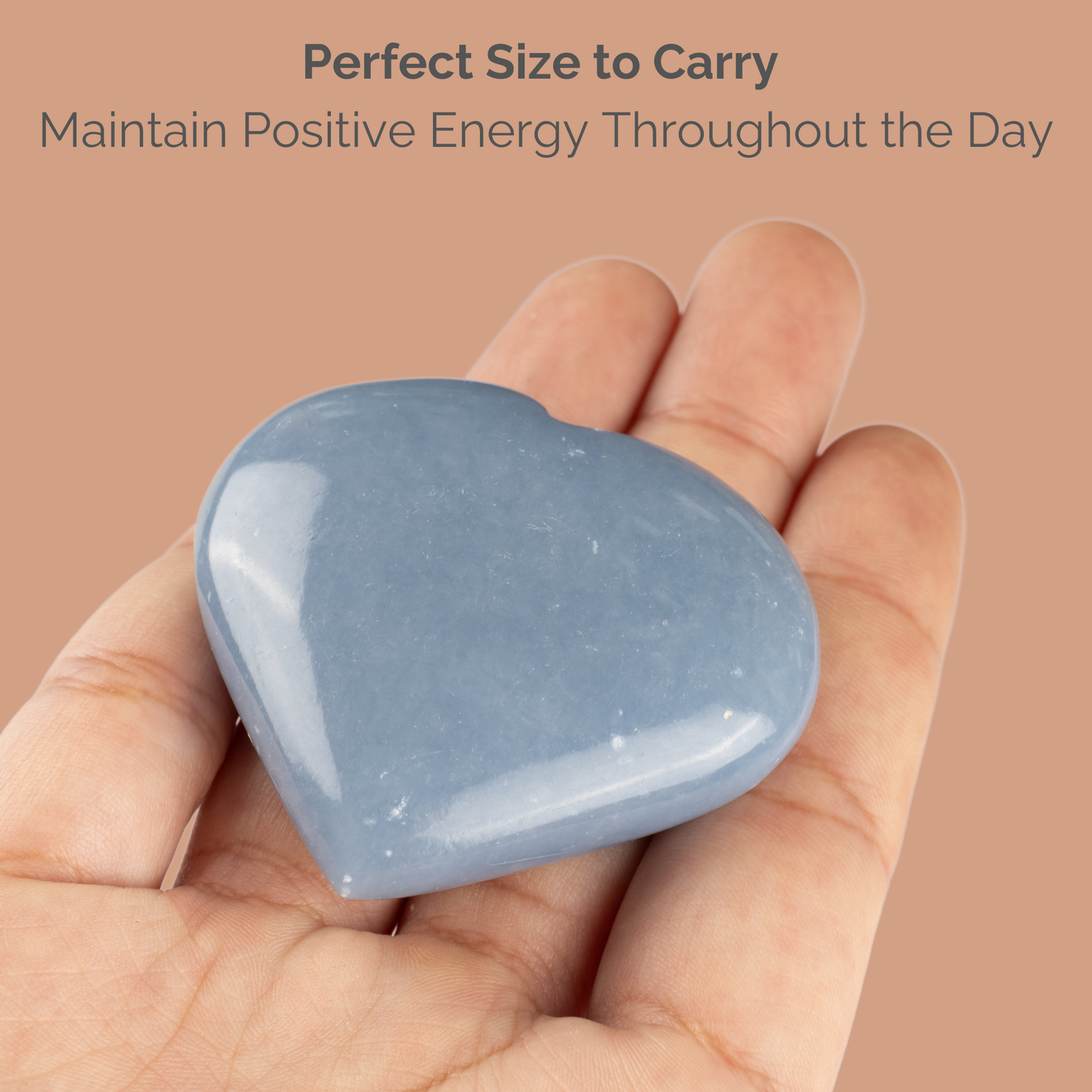 Angelite Heart Palm Stone, Polished Crystal Stone for Chakra Balancing, Meditation, Spiritual and Crystal Gift