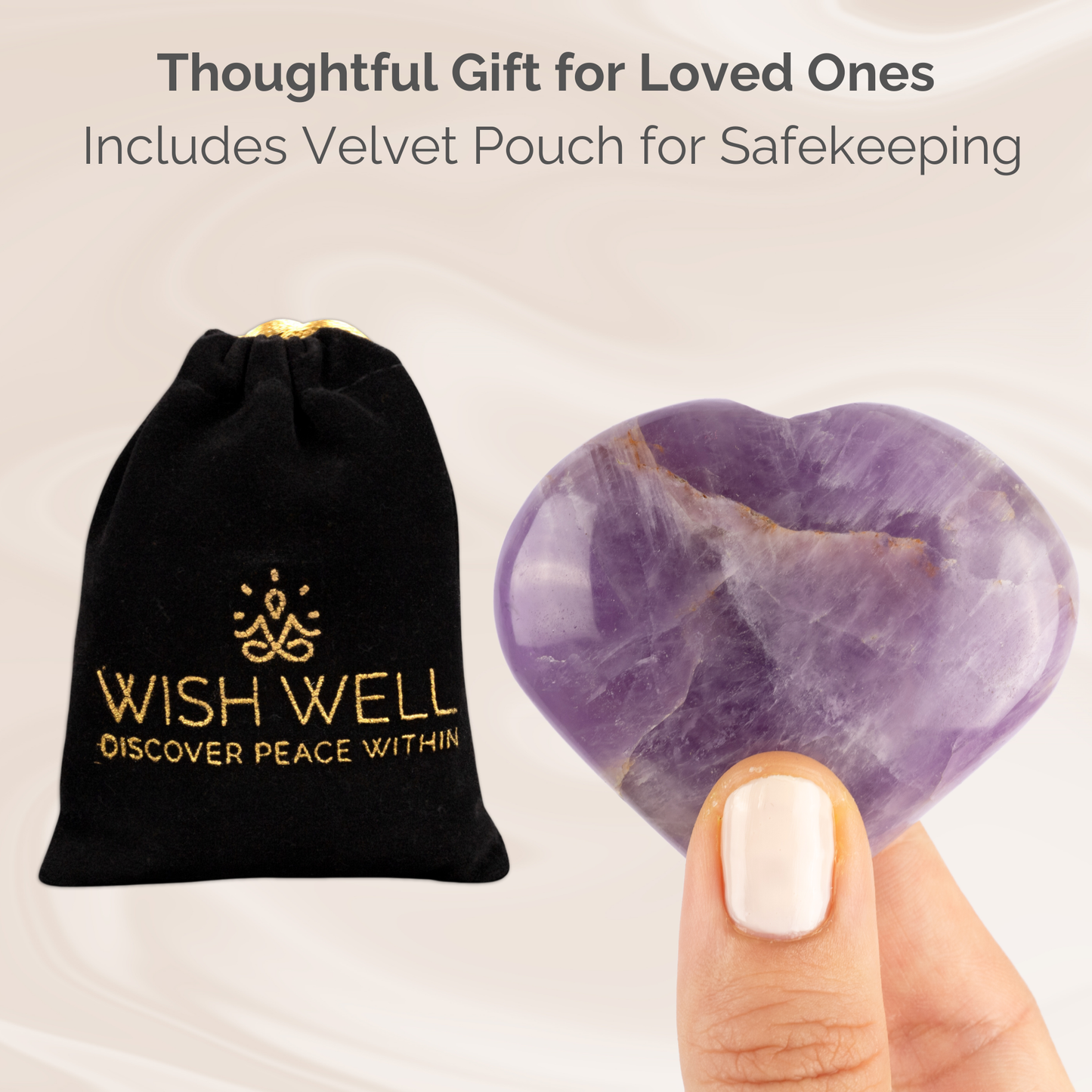 Amethyst Heart Palm Stone, Polished Crystal Stone for Chakra Balancing, Meditation, Spiritual and Crystal Gift