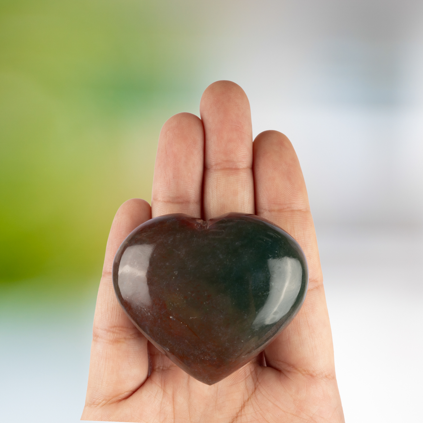 Bloodstone Heart Palm Stone, Polished Crystal Stone for Chakra Balancing, Meditation, Spiritual and Crystal Gift