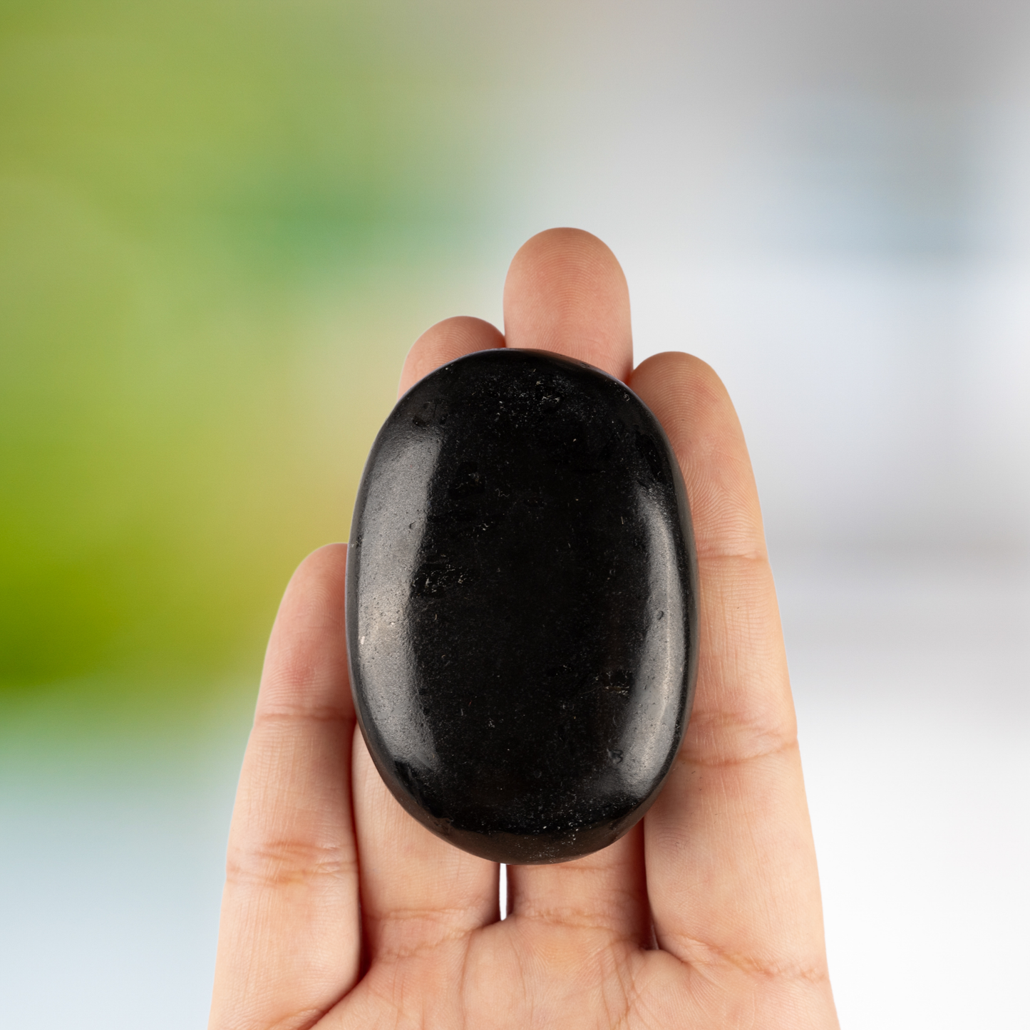 Black Tourmaline Palm Stone, Polished Crystal Stone for Chakra Balancing, Meditation, Spiritual and Crystal Gift