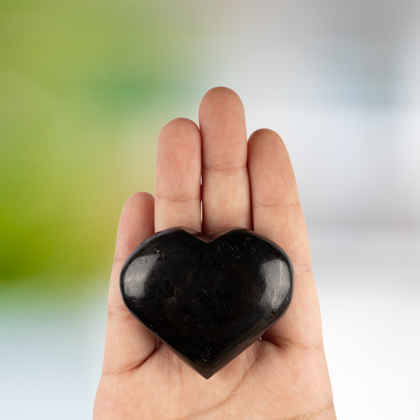 Black Tourmaline Heart Palm Stone, Polished Crystal Stone for Chakra Balancing, Meditation, Spiritual and Crystal Gift