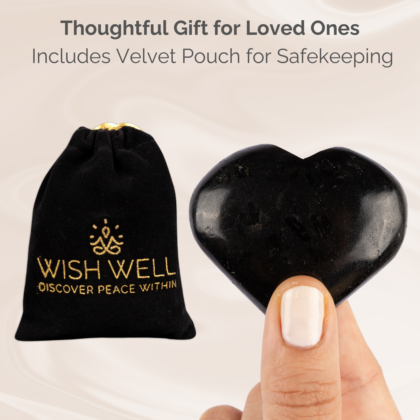 Black Tourmaline Heart Palm Stone, Polished Crystal Stone for Chakra Balancing, Meditation, Spiritual and Crystal Gift