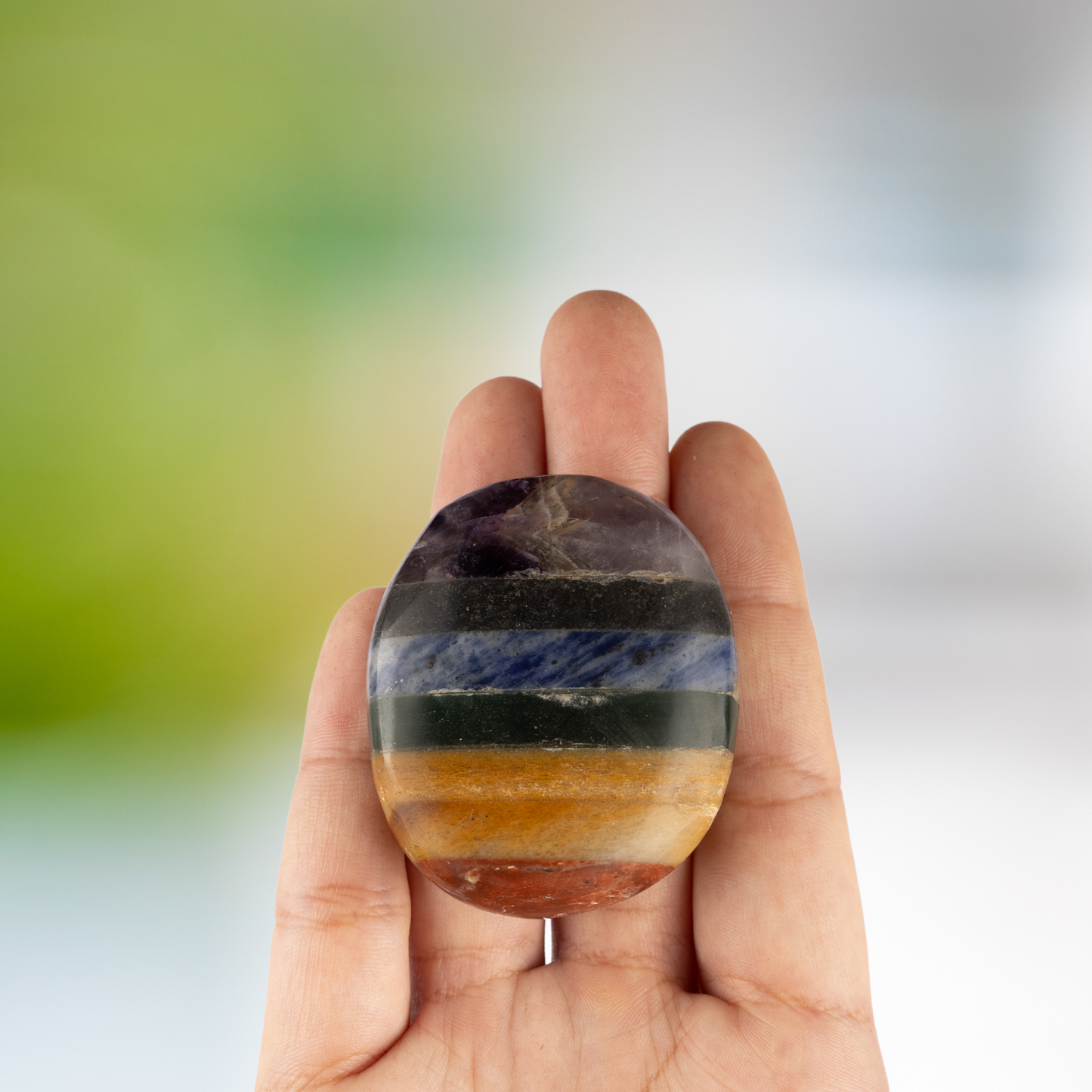 7 Chakra Palm Stone, Polished Crystal Stone for Chakra Balancing, Meditation, Spiritual and Crystal Gift