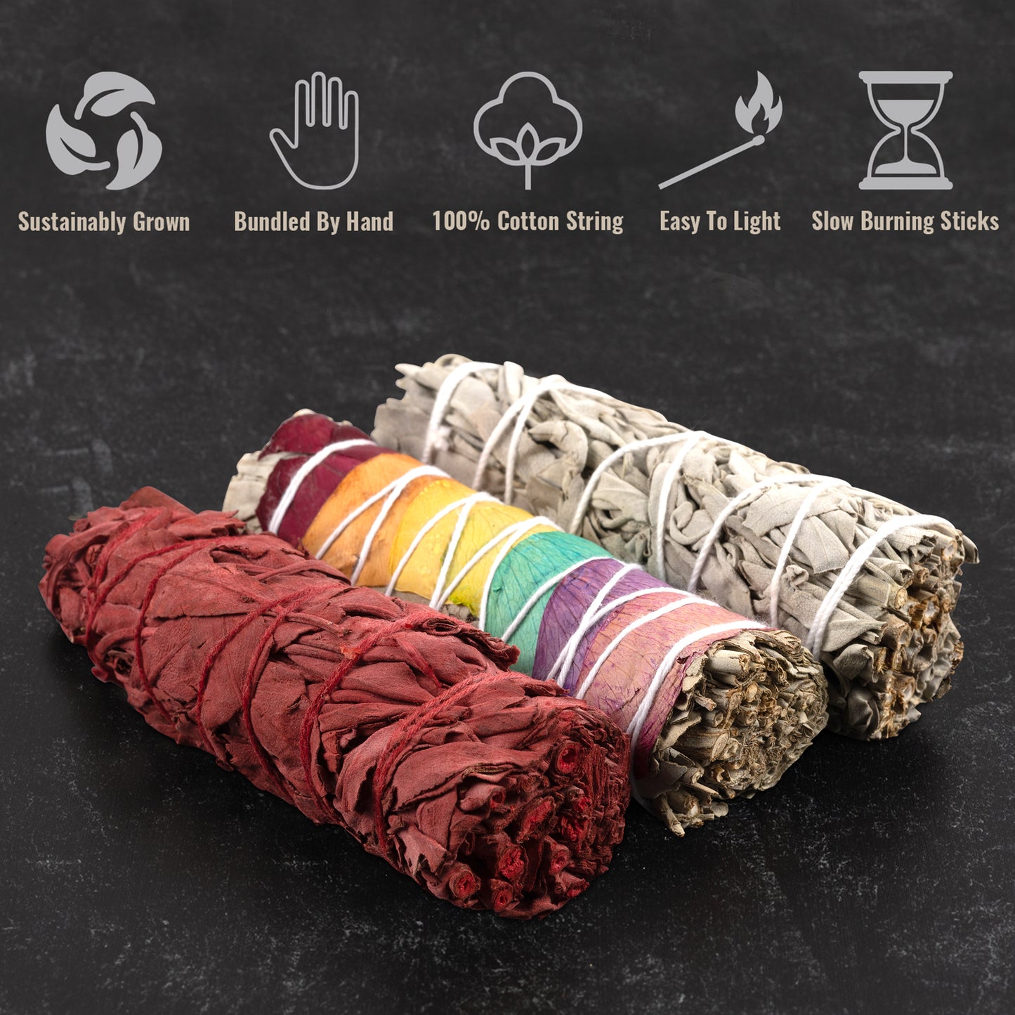 Variety Sage Smudge Kit – White Sage, Dragons Blood Sage, Chakra Sage, Palo Santo, Abalone Shell, Lava Chakra Bracelet, 7 Chakra Stones, Smudging Feather & Smudging Guide