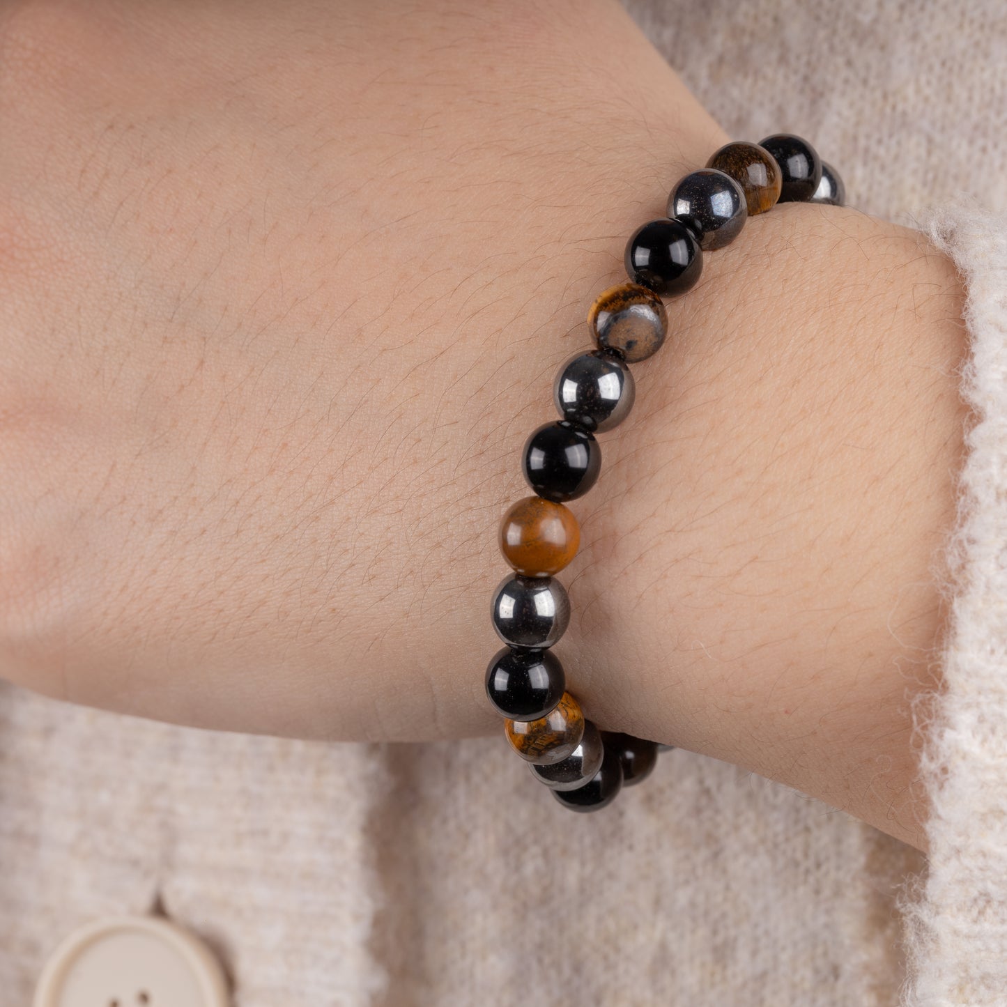 Protection Bracelet - Black Obsidian, Tiger’s Eye, and Hematite Crystal Healing Stone - Beaded Bracelets - Spiritual Gifts