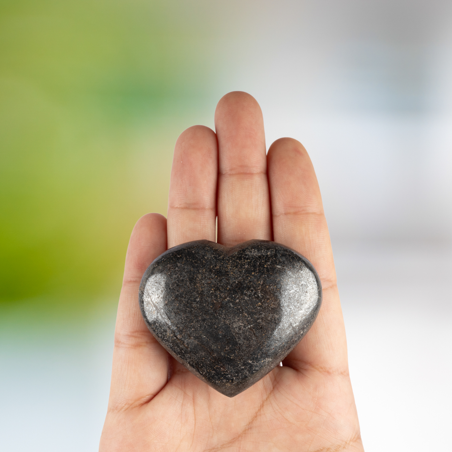 Hematite Heart Palm Stone, Polished Crystal Stone for Chakra Balancing, Meditation, Spiritual and Crystal Gift