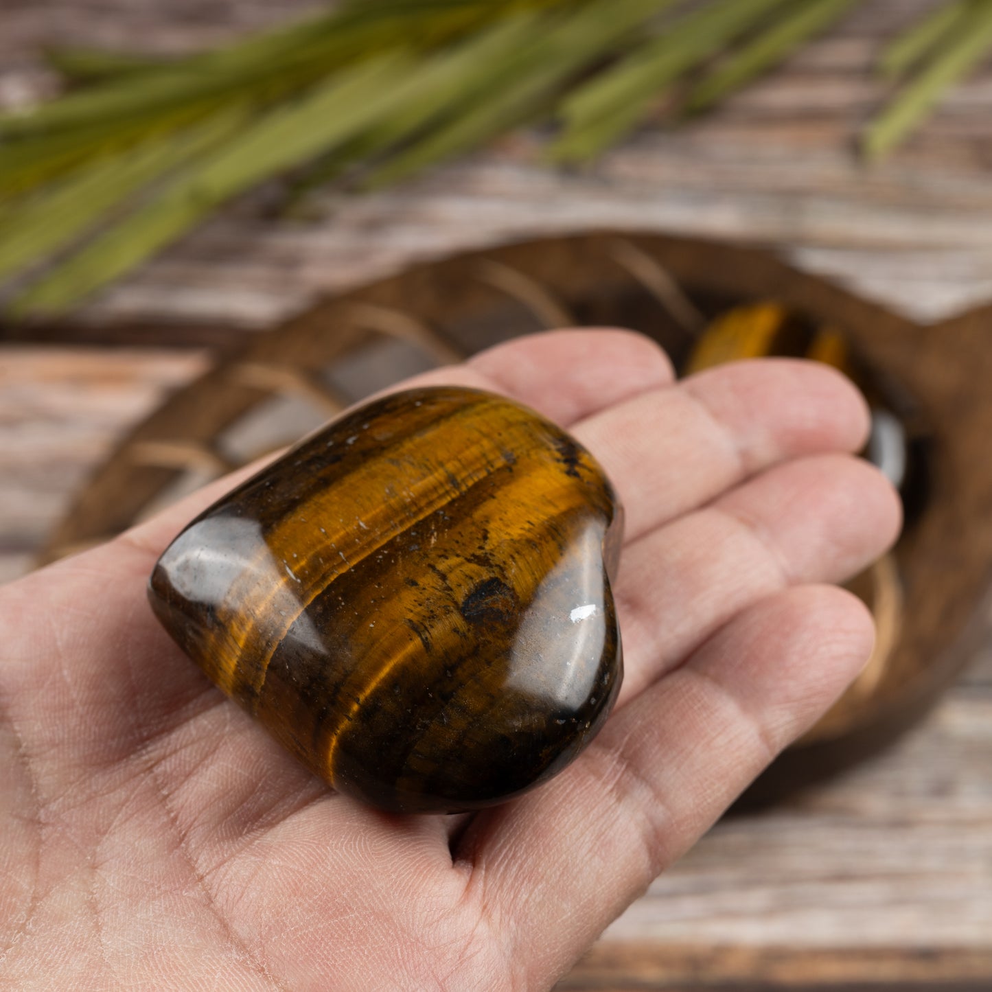 Tiger Eye Heart Palm Stone, Polished Crystal Stone for Chakra Balancing, Meditation, Spiritual and Crystal Gift