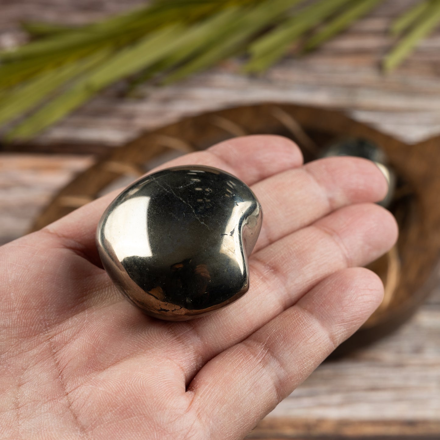 Pyrite Heart Palm Stone, Polished Crystal Stone for Chakra Balancing, Meditation, Spiritual and Crystal Gift