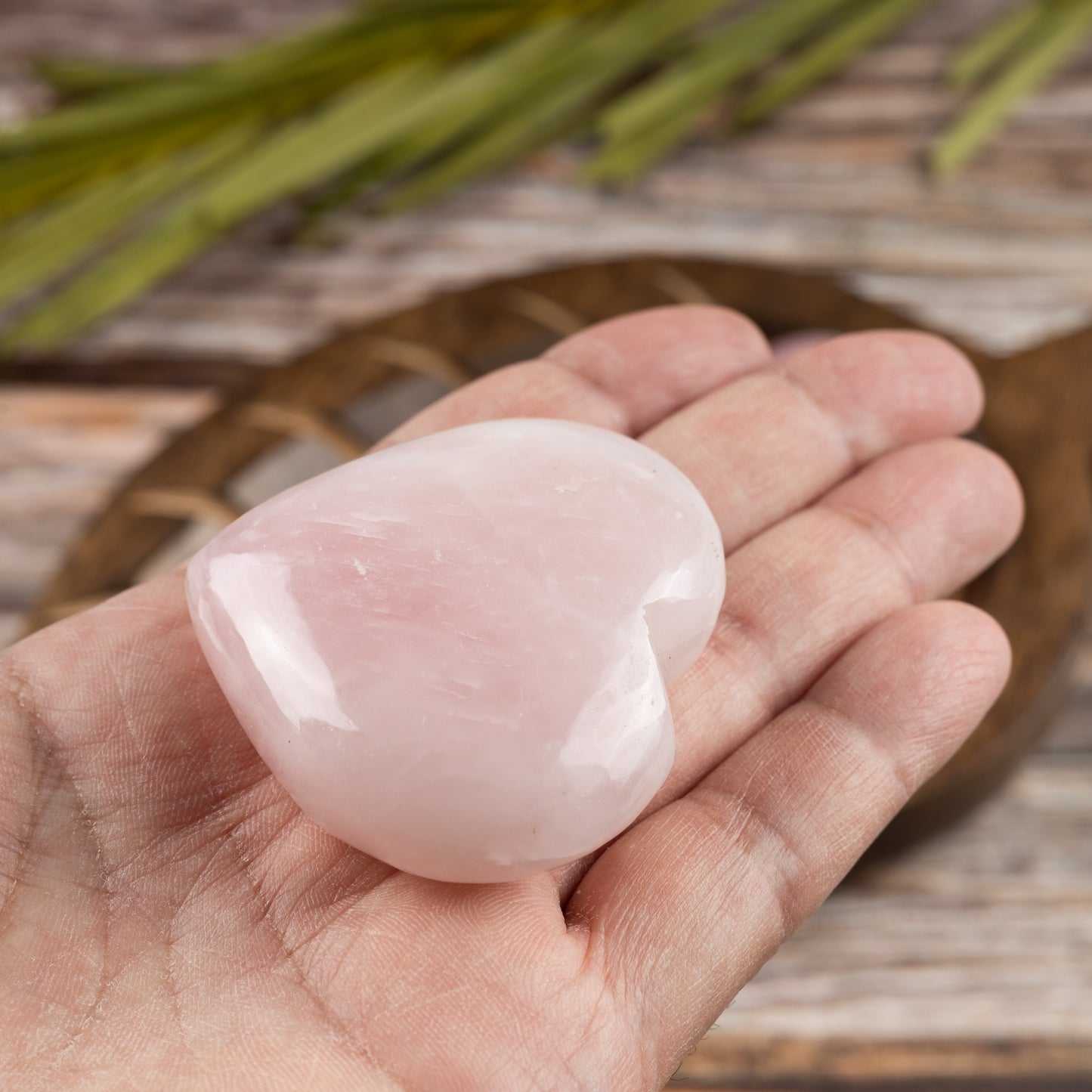 Rose Quartz Heart Palm Stone, Polished Crystal Stone for Chakra Balancing, Meditation, Spiritual and Crystal Gift
