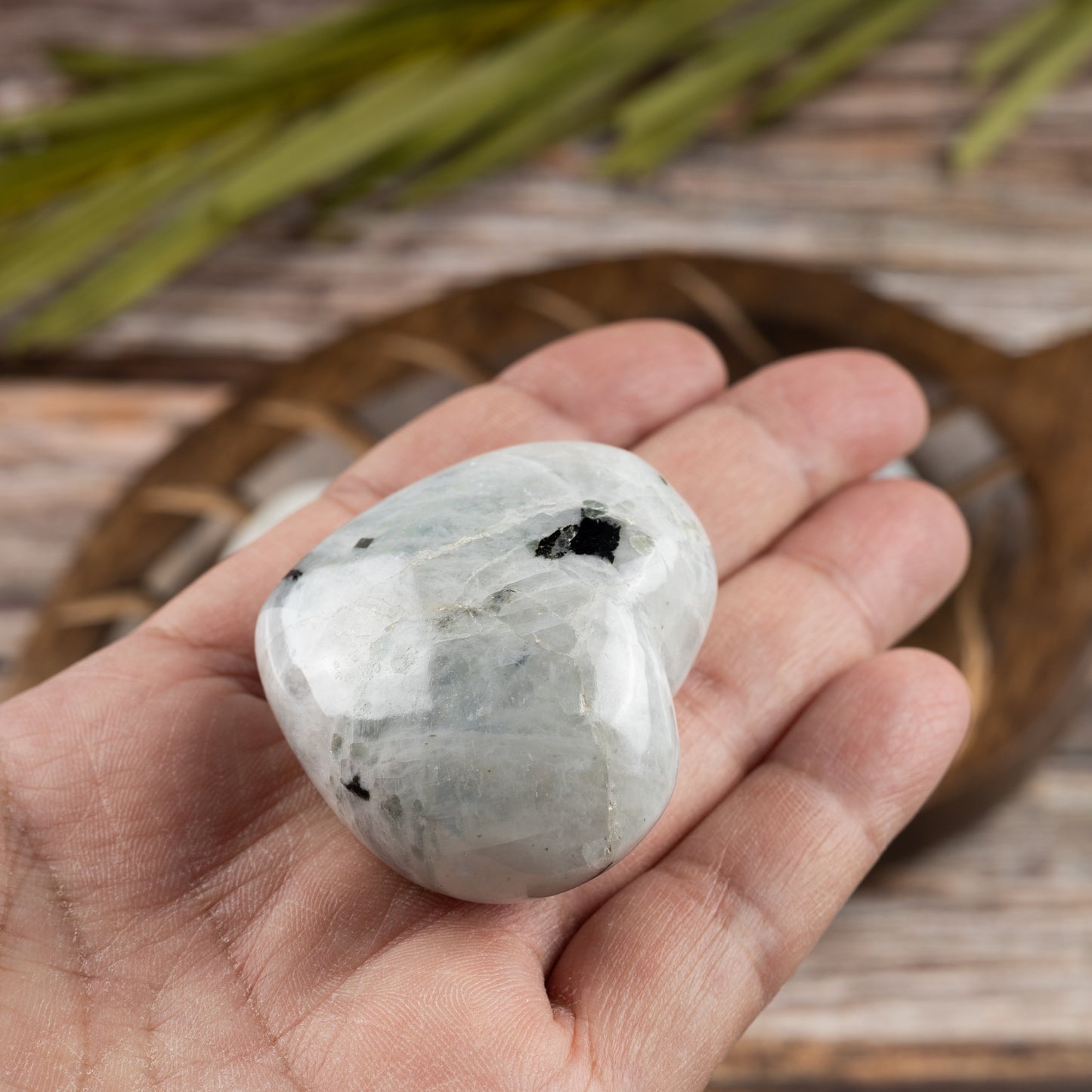 Rainbow Moonstone Heart Palm Stone, Polished Crystal Stone for Chakra Balancing, Meditation, Spiritual and Crystal Gift