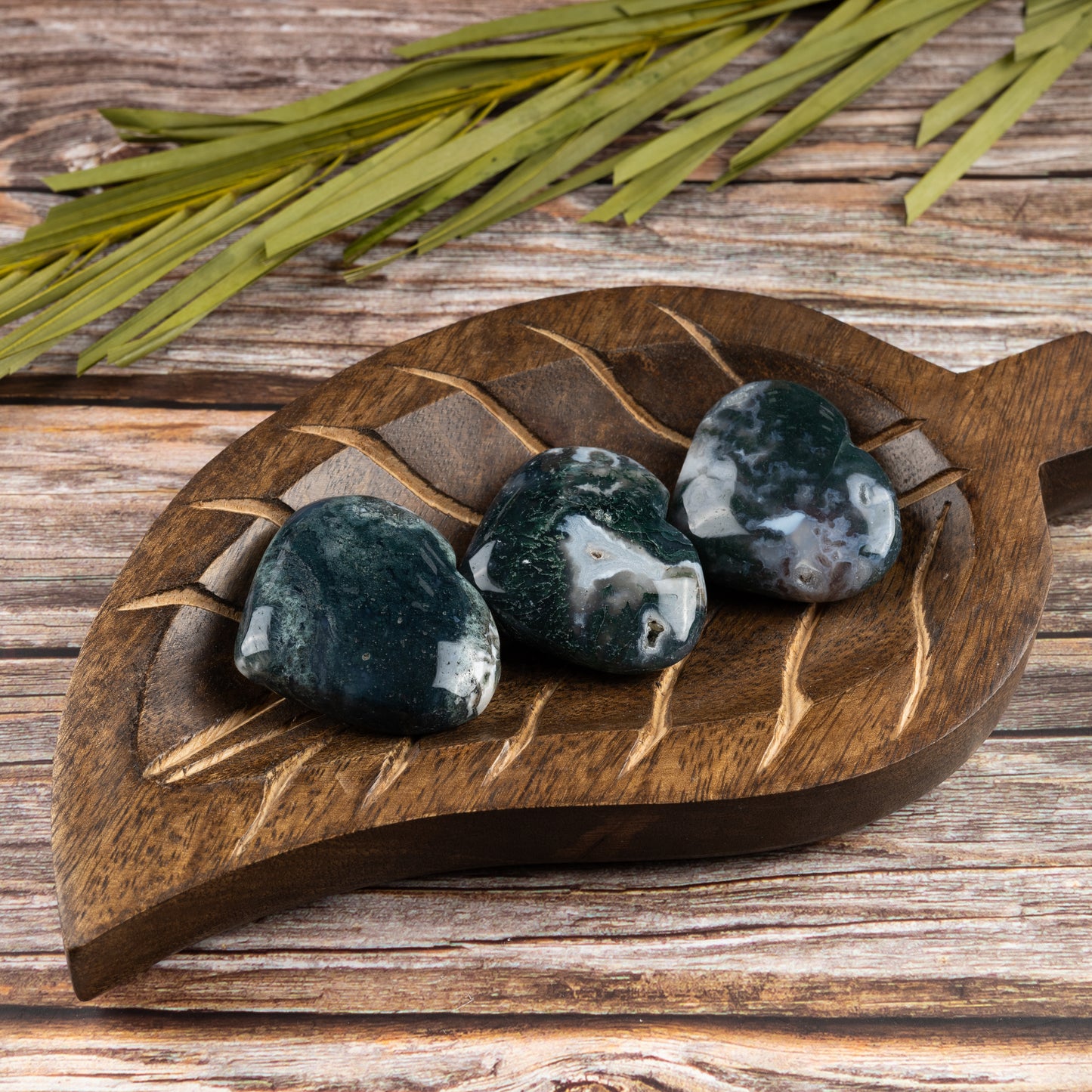 Moss Agate Heart Palm Stone, Polished Crystal Stone for Chakra Balancing, Meditation, Spiritual and Crystal Gift