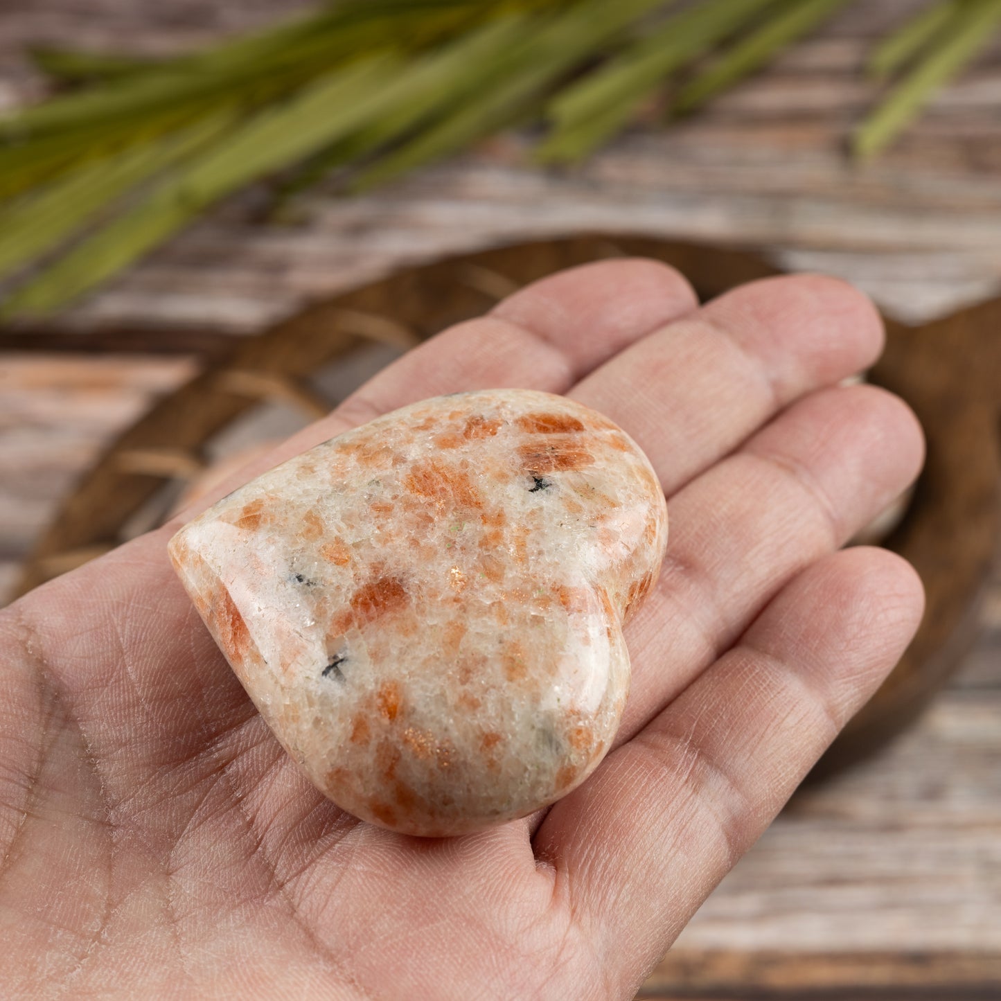 Sunstone Heart Palm Stone, Polished Crystal Stone for Chakra Balancing, Meditation, Spiritual and Crystal Gift