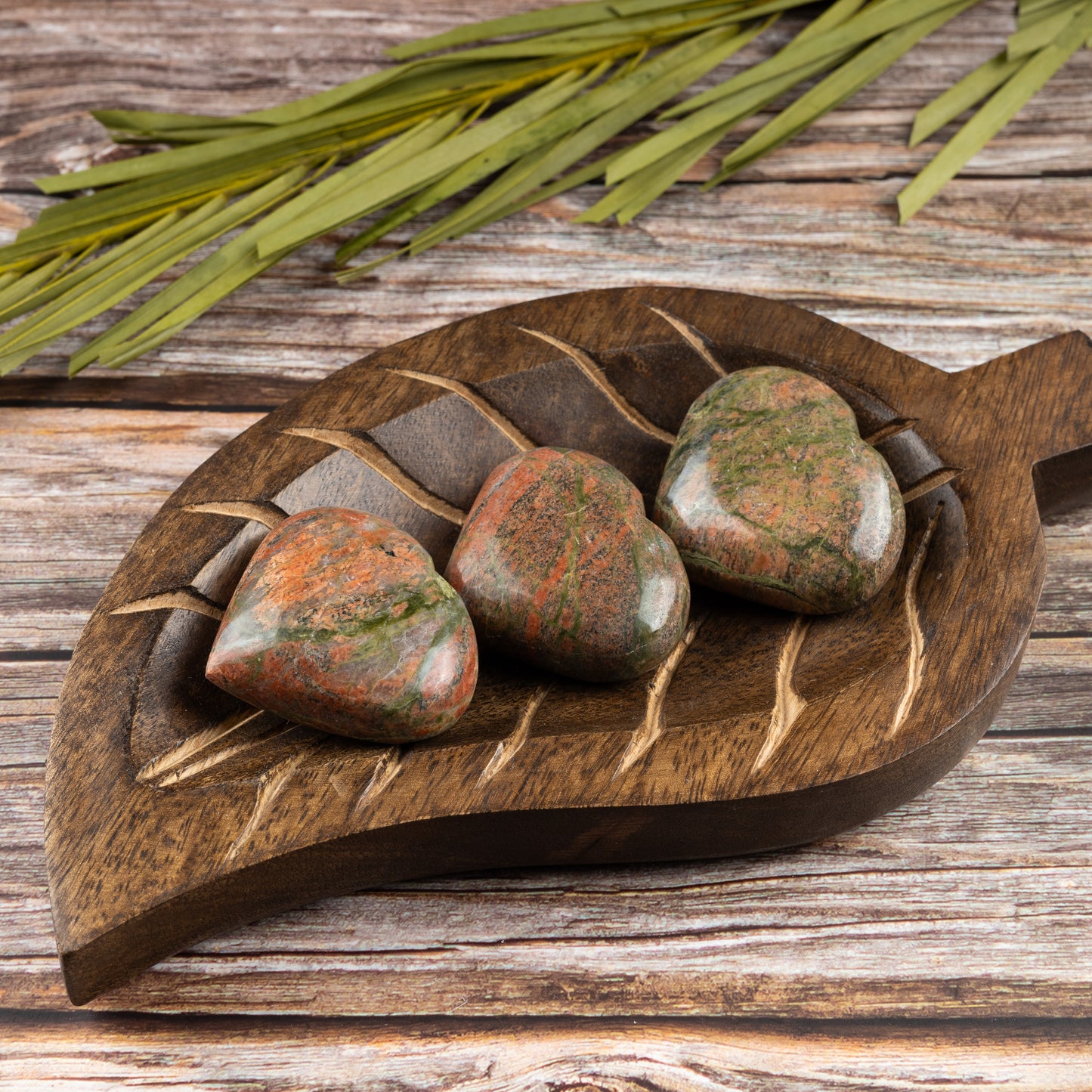 Unakite Heart Palm Stone, Polished Crystal Stone for Chakra Balancing, Meditation, Spiritual and Crystal Gift