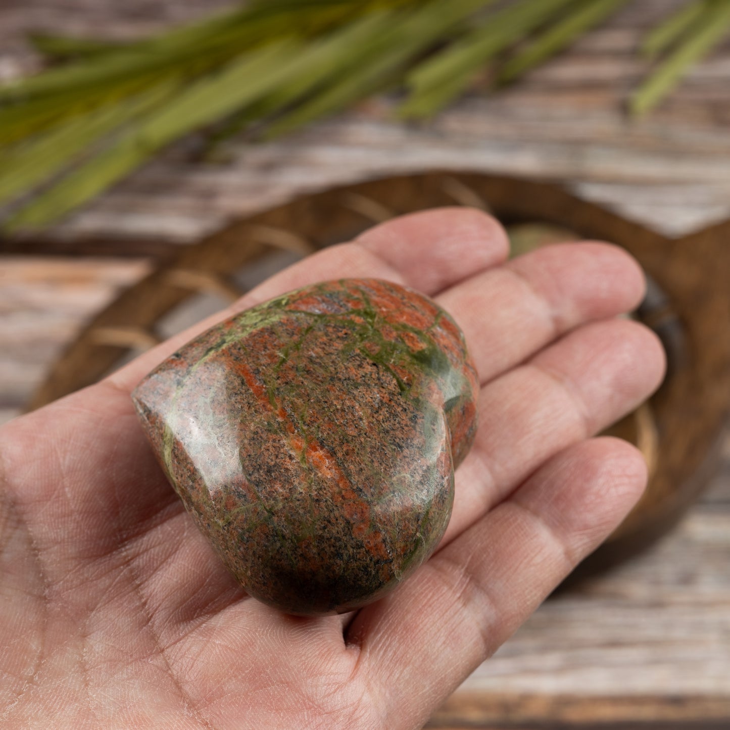 Unakite Heart Palm Stone, Polished Crystal Stone for Chakra Balancing, Meditation, Spiritual and Crystal Gift