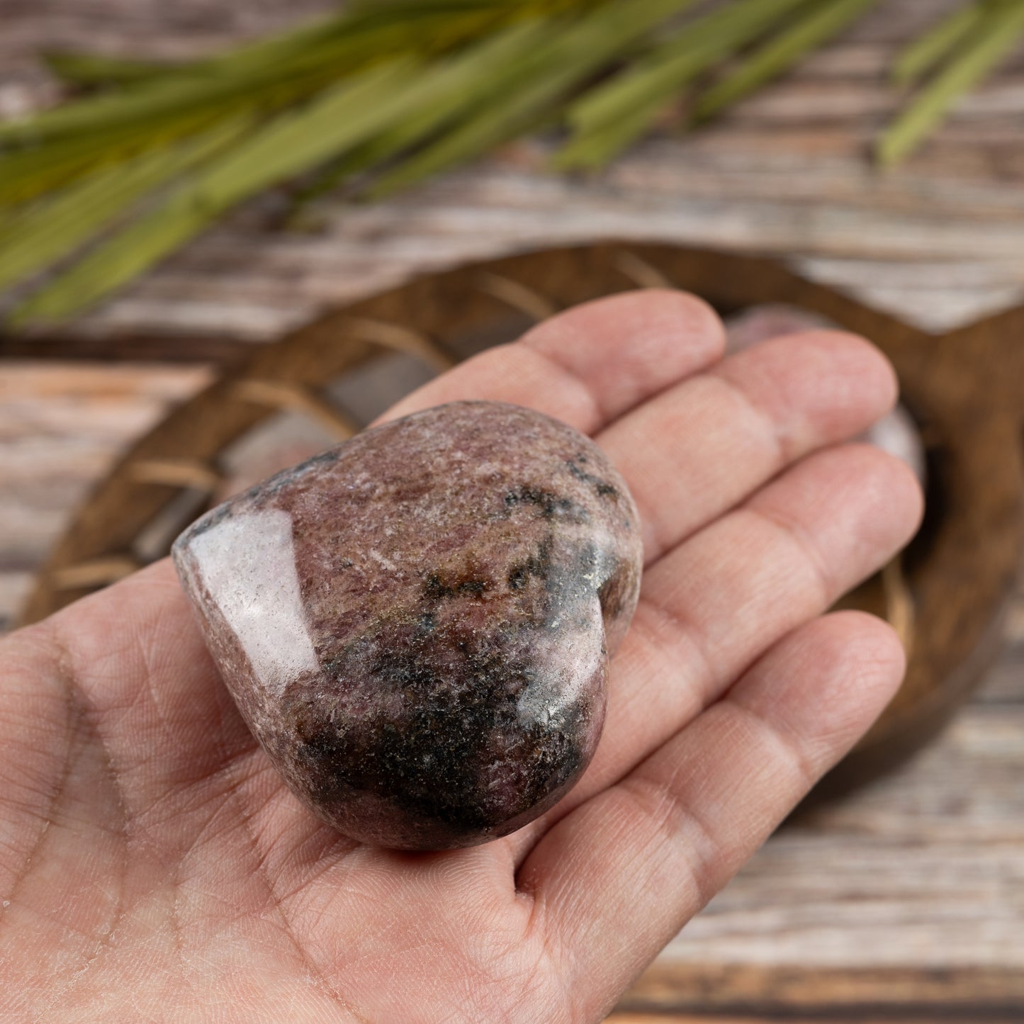 Rhodonite Heart Palm Stone, Polished Crystal Stone for Chakra Balancing, Meditation, Spiritual and Crystal Gift