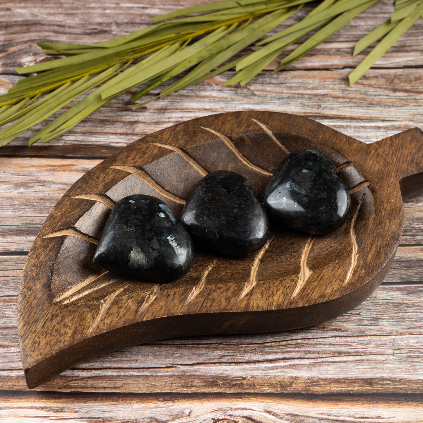 Larvikite Heart Palm Stone, Polished Crystal Stone for Chakra Balancing, Meditation, Spiritual and Crystal Gift