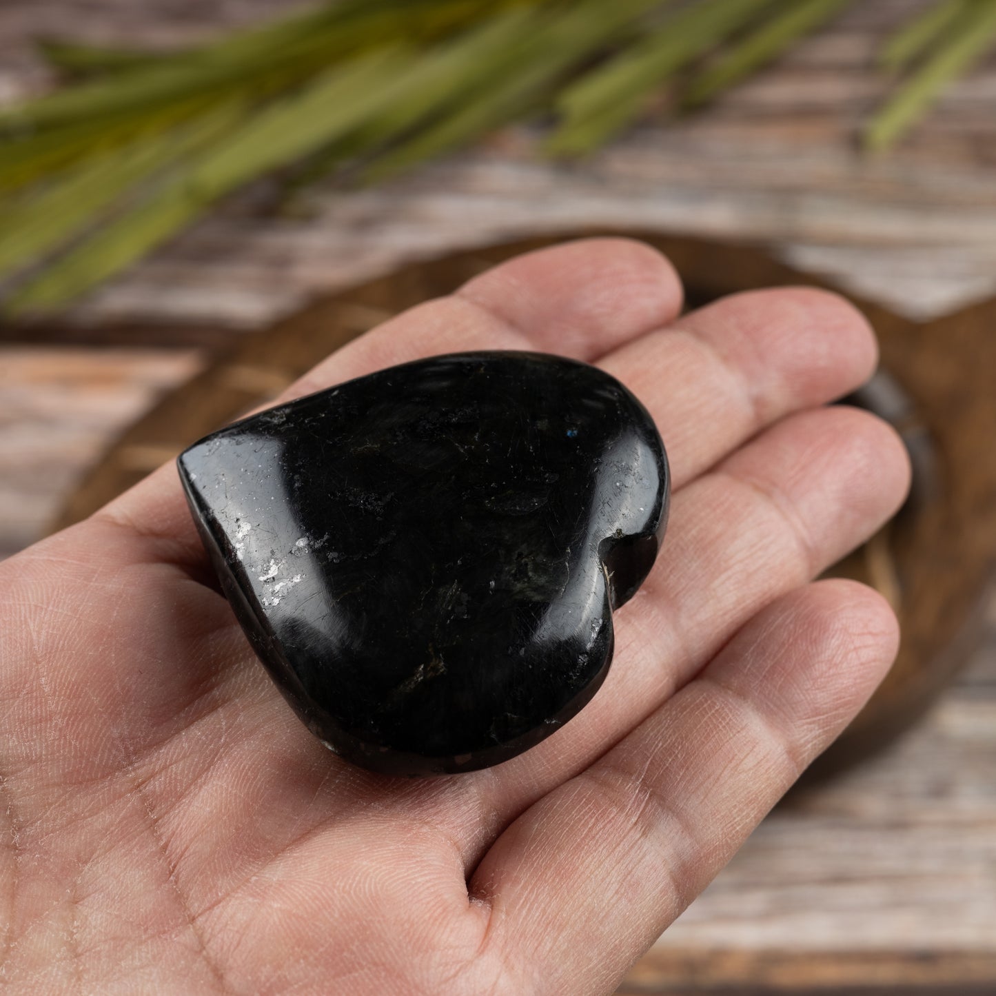 Larvikite Heart Palm Stone, Polished Crystal Stone for Chakra Balancing, Meditation, Spiritual and Crystal Gift