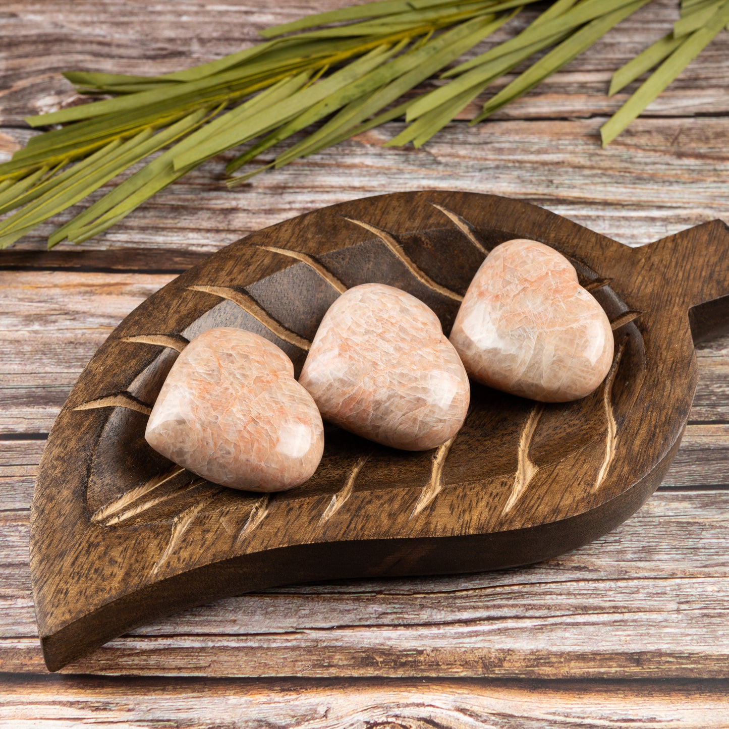 Peach Moonstone Heart Palm Stone, Polished Crystal Stone for Chakra Balancing, Meditation, Spiritual and Crystal Gift