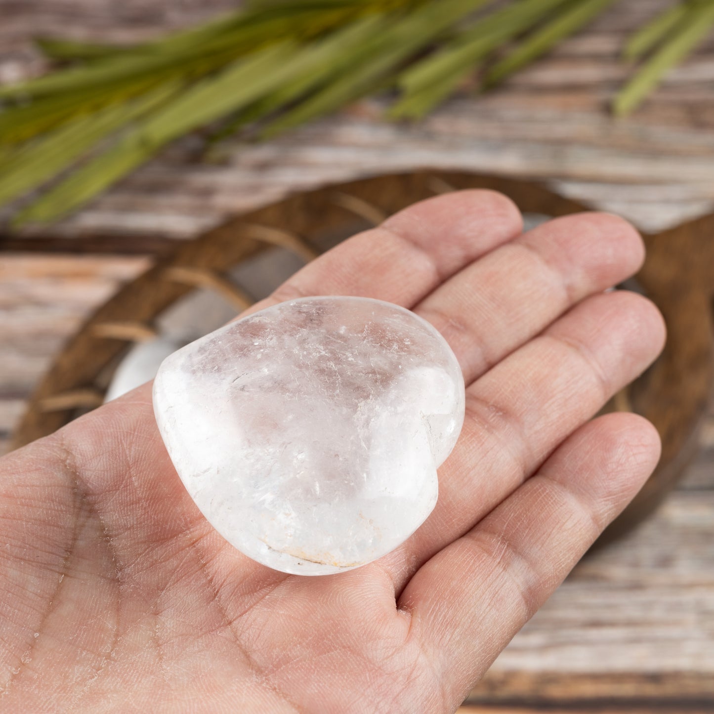 Clear Quartz Heart Palm Stone, Polished Crystal Stone for Chakra Balancing, Meditation, Spiritual and Crystal Gift