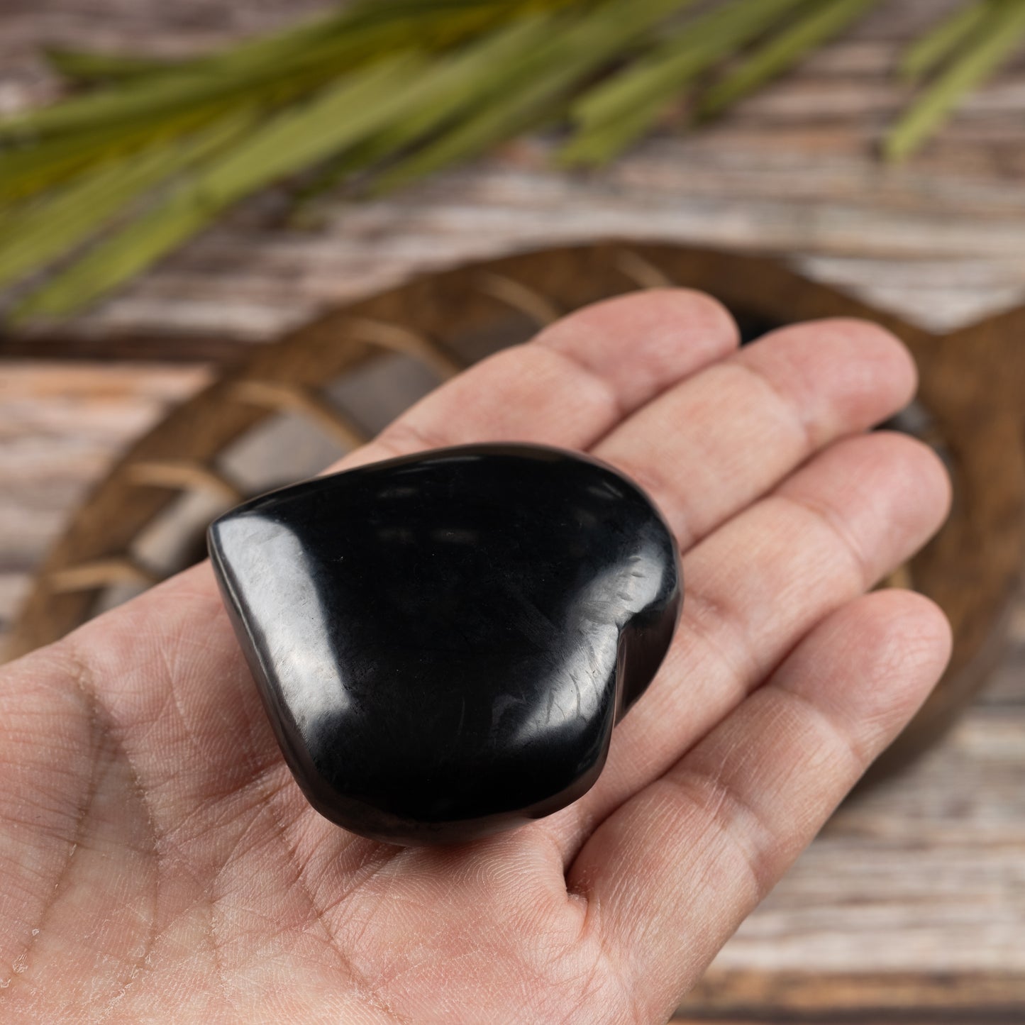 Shungite Heart Palm Stone, Polished Crystal Stone for Chakra Balancing, Meditation, Spiritual and Crystal Gift