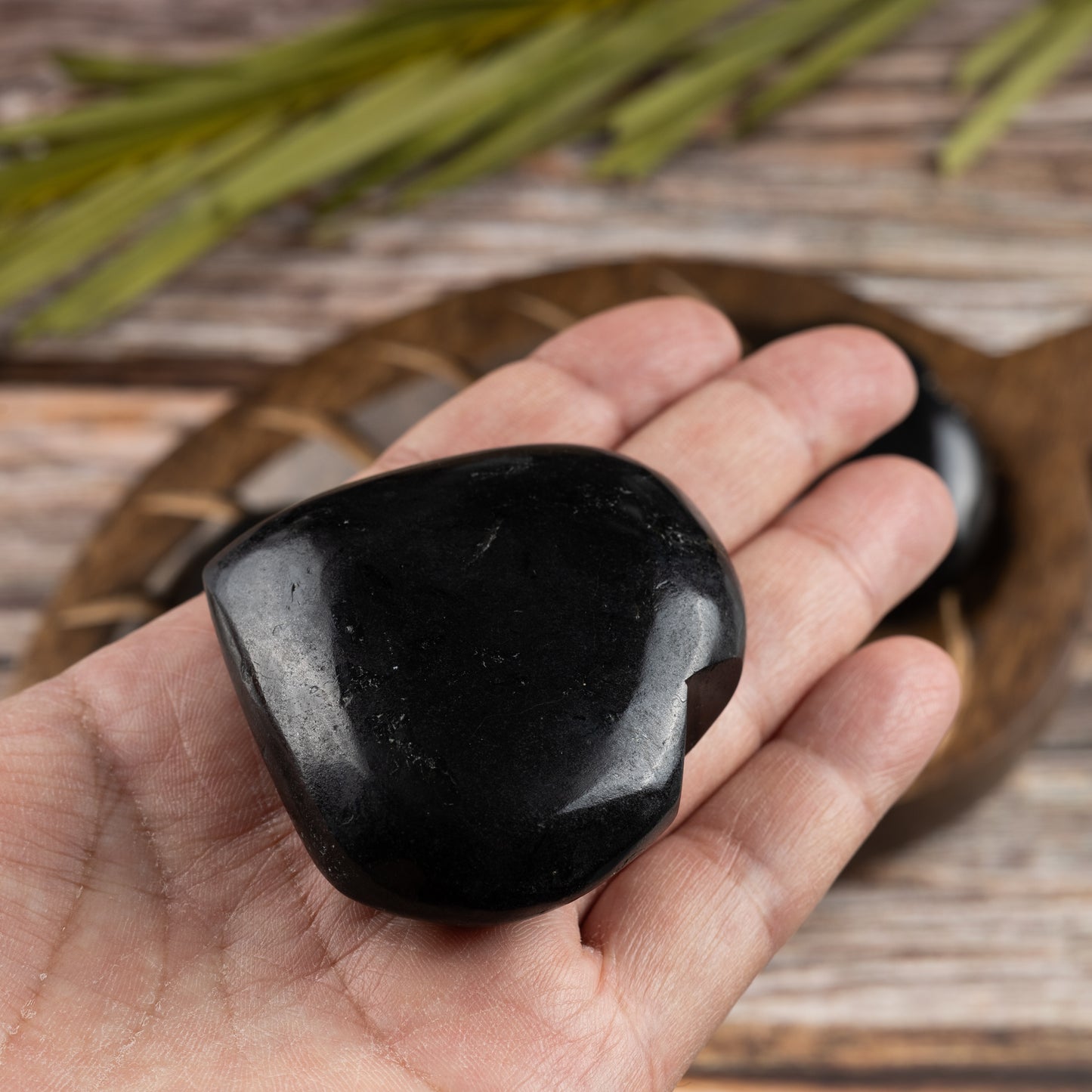 Black Tourmaline Heart Palm Stone, Polished Crystal Stone for Chakra Balancing, Meditation, Spiritual and Crystal Gift