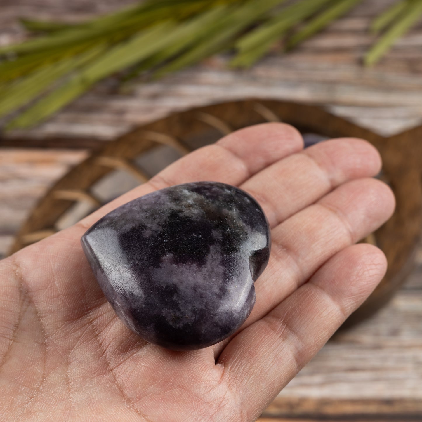Lepidolite Heart Palm Stone, Polished Crystal Stone for Chakra Balancing, Meditation, Spiritual and Crystal Gift