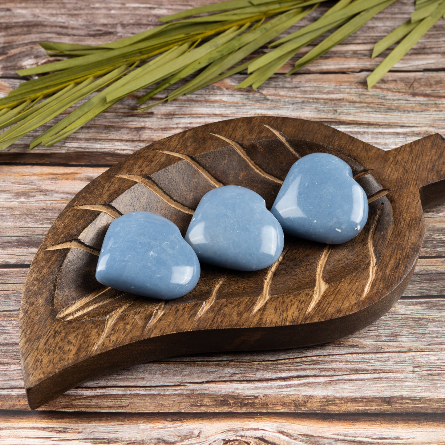 Angelite Heart Palm Stone, Polished Crystal Stone for Chakra Balancing, Meditation, Spiritual and Crystal Gift