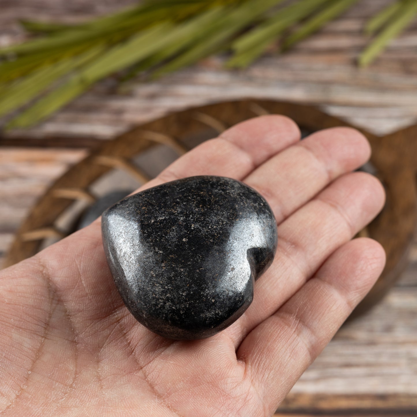 Hematite Heart Palm Stone, Polished Crystal Stone for Chakra Balancing, Meditation, Spiritual and Crystal Gift
