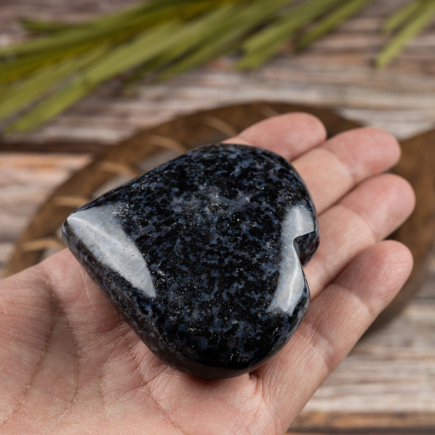 Indigo Gabbro Heart Palm Stone, Polished Crystal Stone for Chakra Balancing, Meditation, Spiritual and Crystal Gift