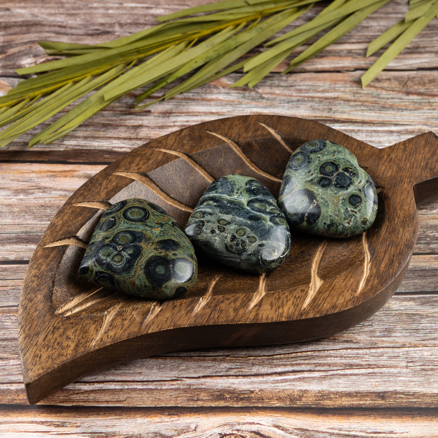 Kambaba Jasper Heart Palm Stone, Polished Crystal Stone for Chakra Balancing, Meditation, Spiritual and Crystal Gift