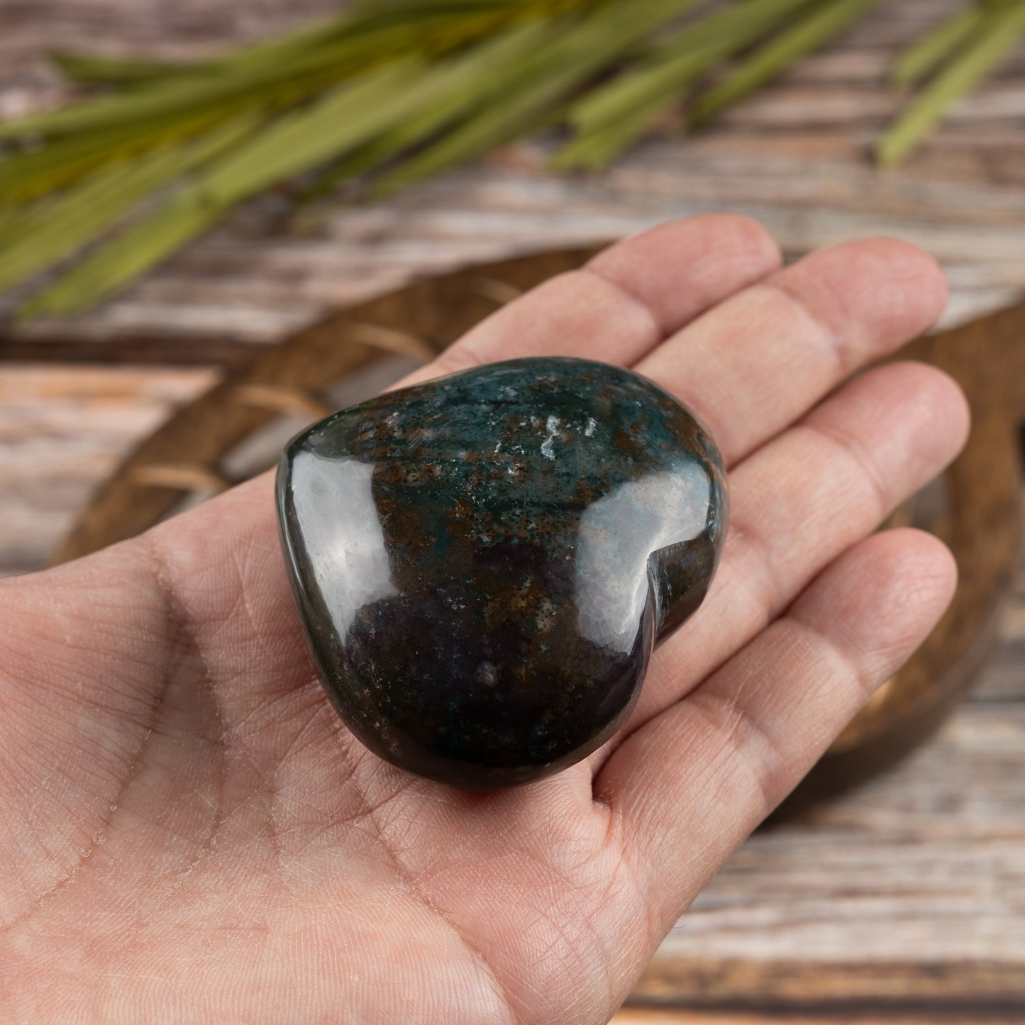 Bloodstone Heart Palm Stone, Polished Crystal Stone for Chakra Balancing, Meditation, Spiritual and Crystal Gift