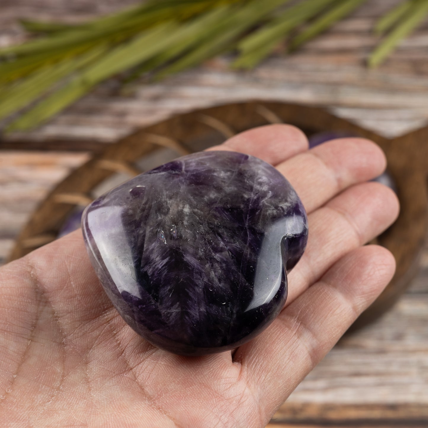 Amethyst Heart Palm Stone, Polished Crystal Stone for Chakra Balancing, Meditation, Spiritual and Crystal Gift