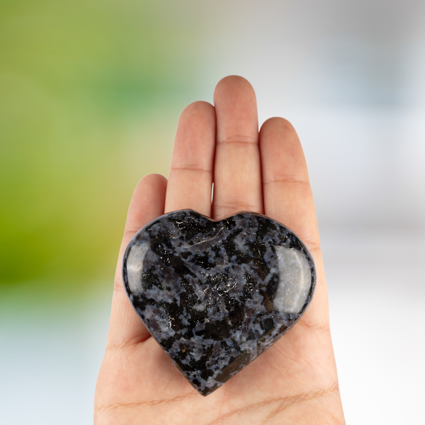 Indigo Gabbro Heart Palm Stone, Polished Crystal Stone for Chakra Balancing, Meditation, Spiritual and Crystal Gift