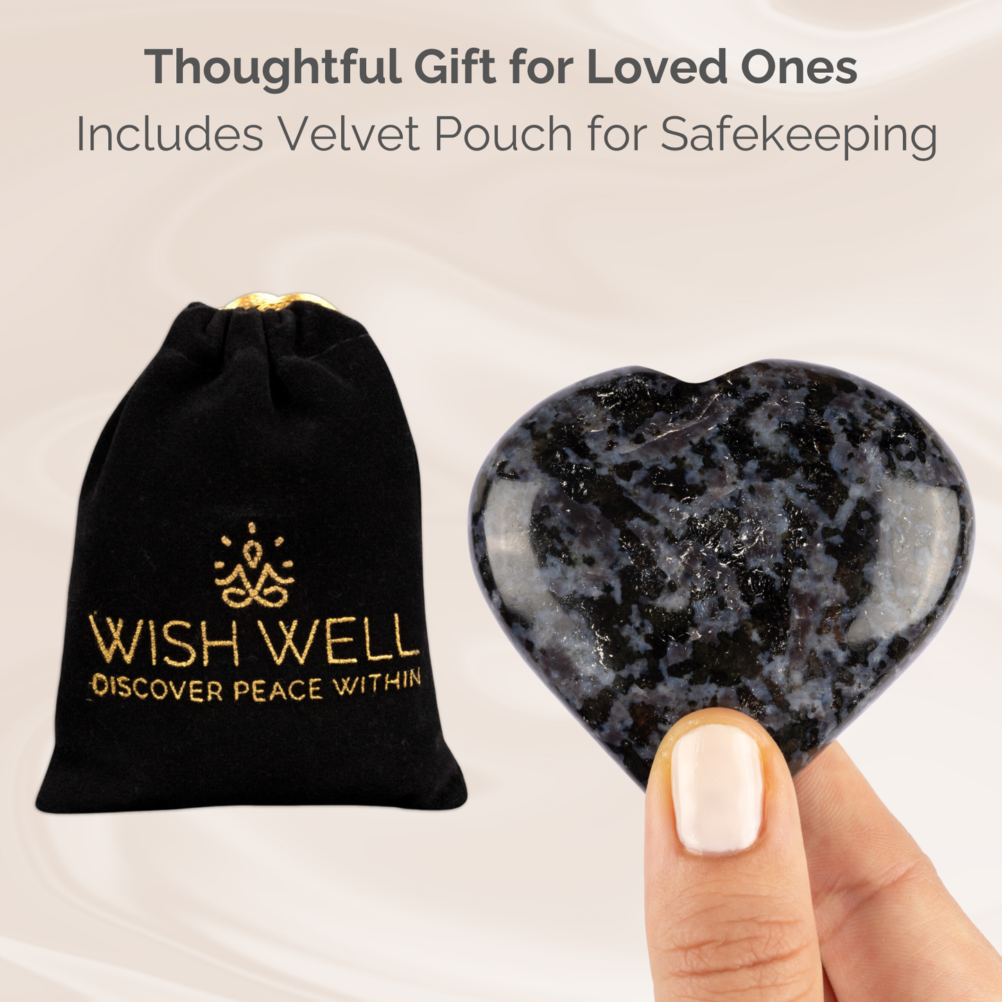Indigo Gabbro Heart Palm Stone, Polished Crystal Stone for Chakra Balancing, Meditation, Spiritual and Crystal Gift