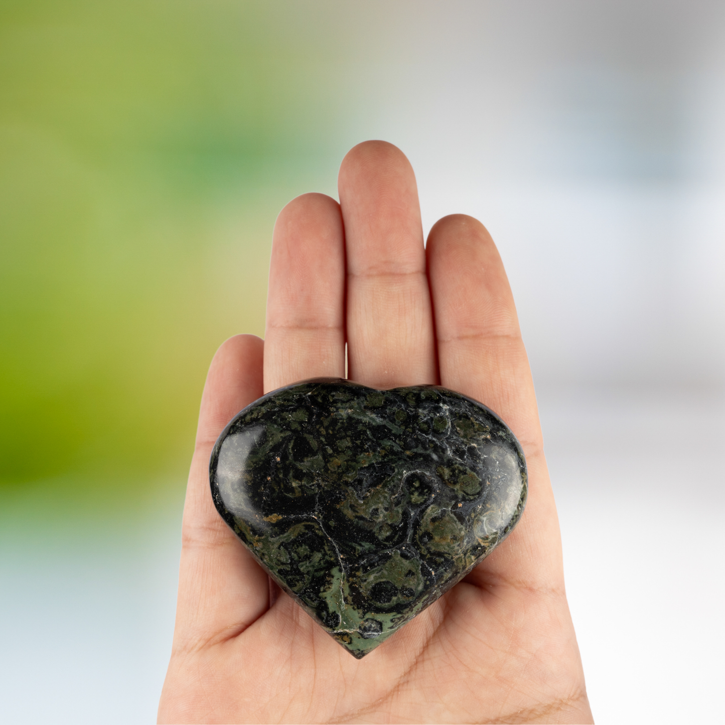 Kambaba Jasper Heart Palm Stone, Polished Crystal Stone for Chakra Balancing, Meditation, Spiritual and Crystal Gift