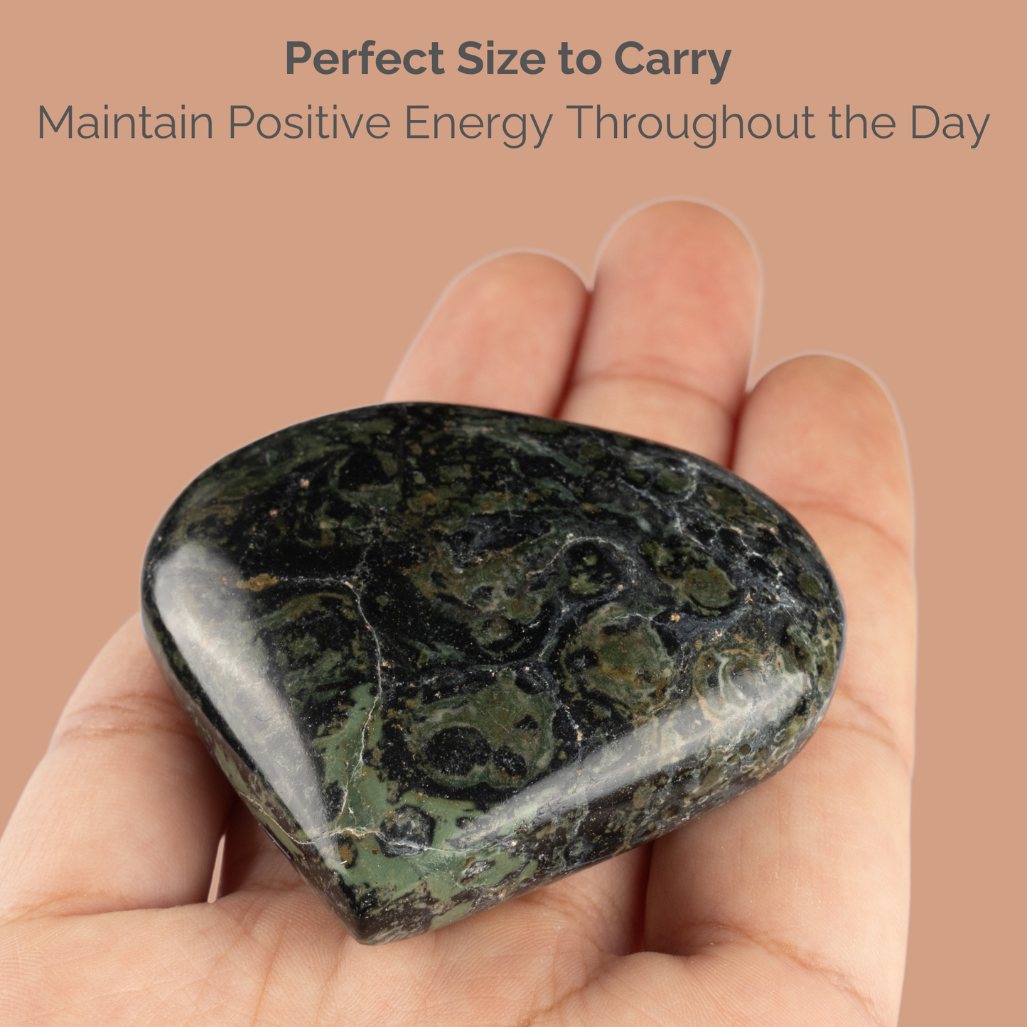 Kambaba Jasper Heart Palm Stone, Polished Crystal Stone for Chakra Balancing, Meditation, Spiritual and Crystal Gift