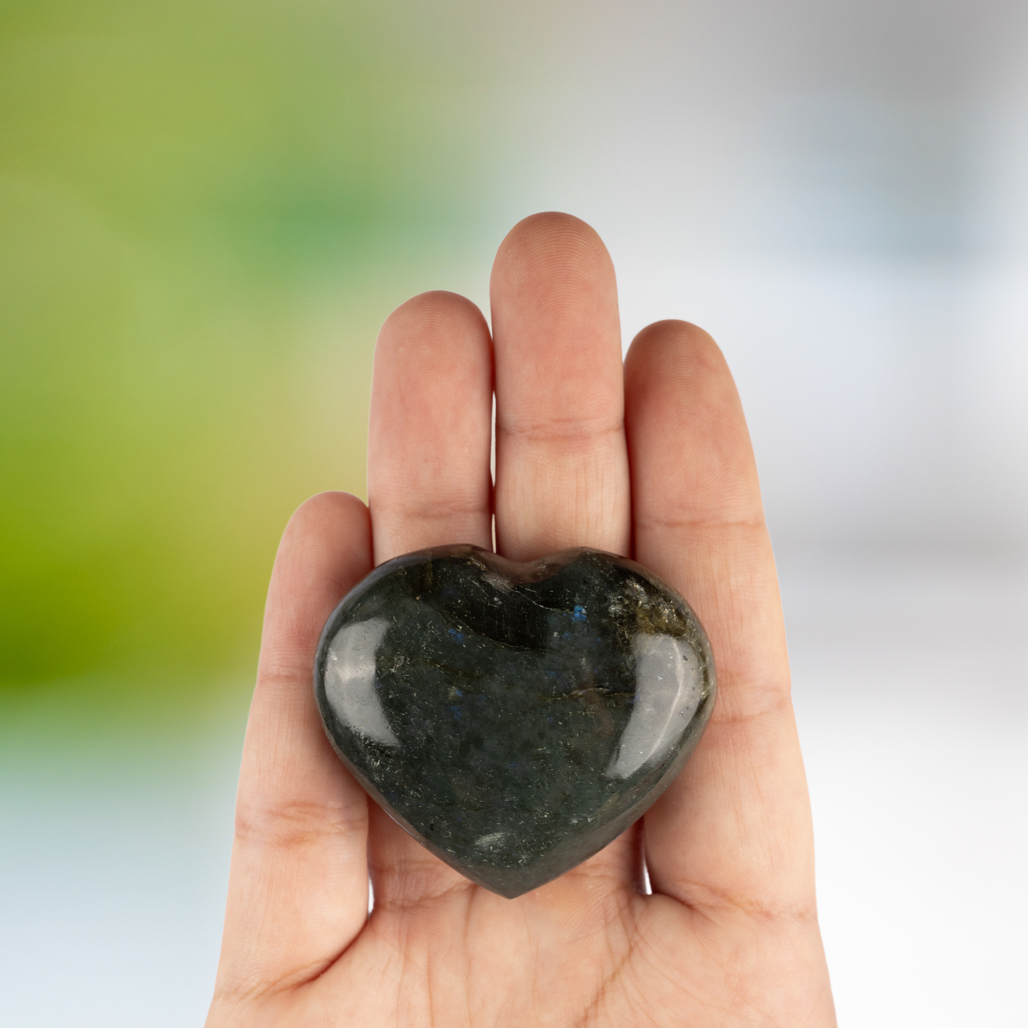 Labradorite Heart Palm Stone, Polished Crystal Stone for Chakra Balancing, Meditation, Spiritual and Crystal Gift