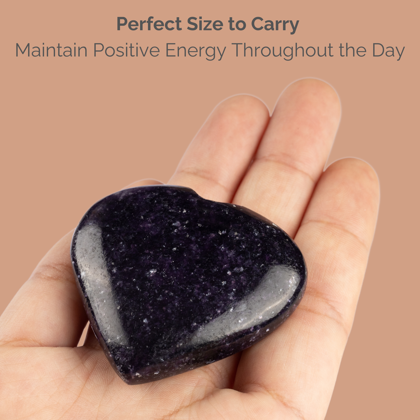 Lepidolite Heart Palm Stone, Polished Crystal Stone for Chakra Balancing, Meditation, Spiritual and Crystal Gift