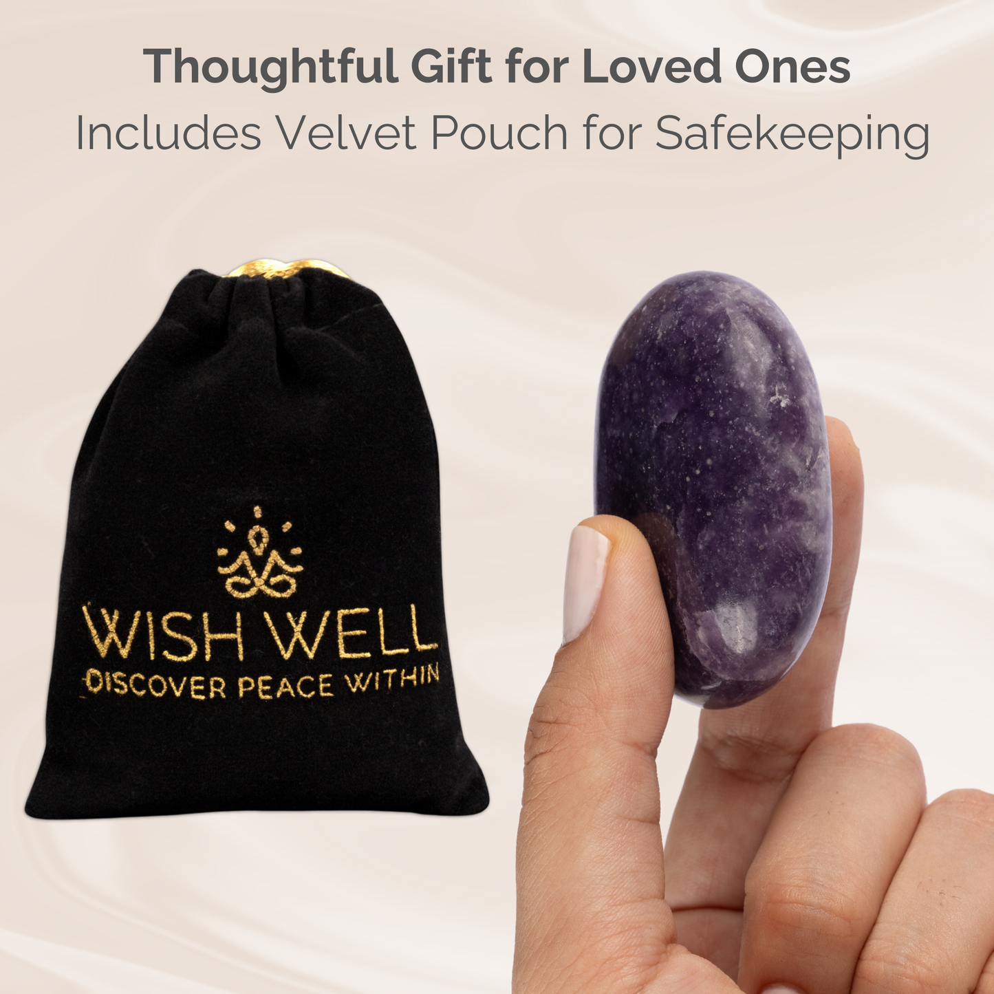 Lepidolite Palm Stone, Polished Crystal Stone for Chakra Balancing, Meditation, Spiritual and Crystal Gift