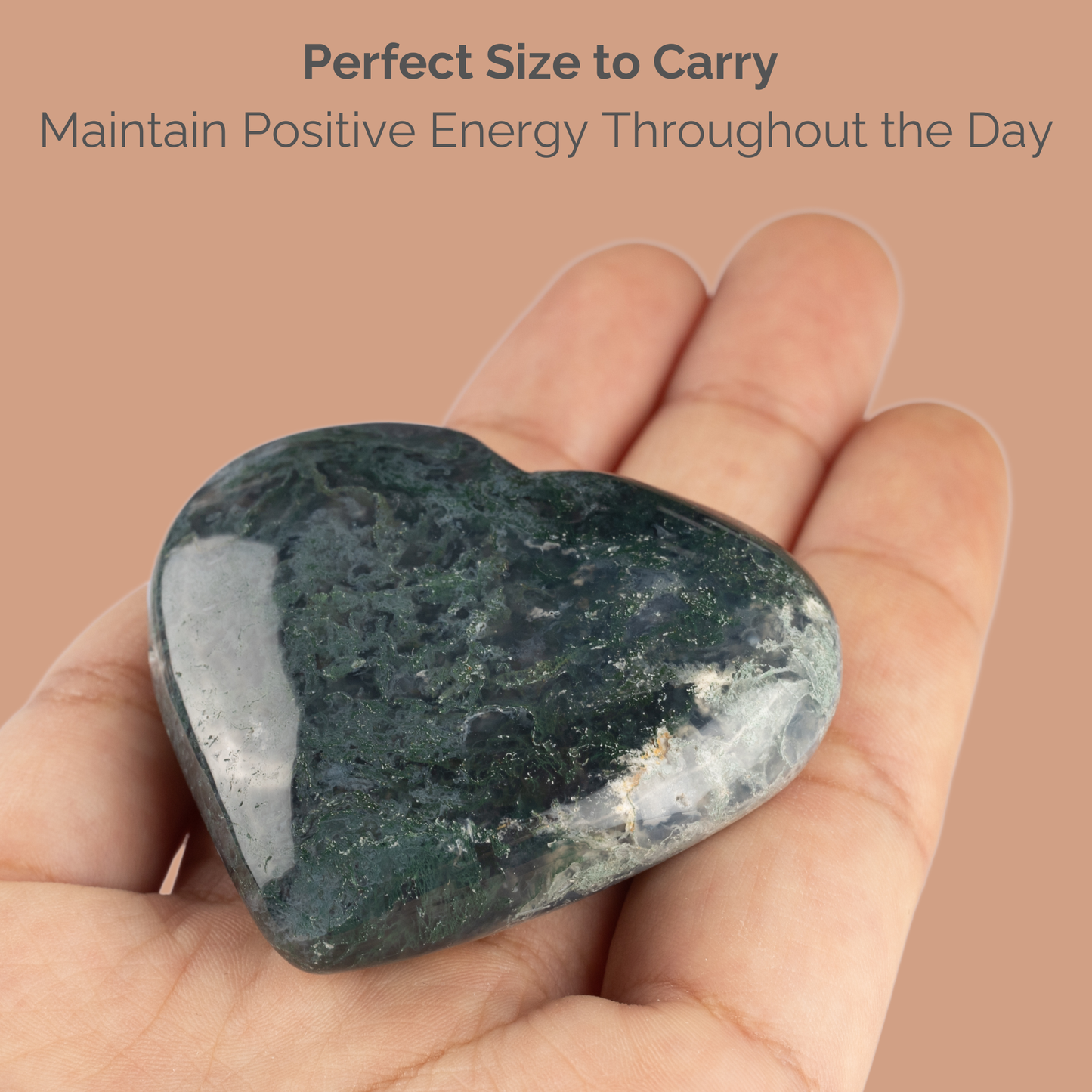 Moss Agate Heart Palm Stone, Polished Crystal Stone for Chakra Balancing, Meditation, Spiritual and Crystal Gift
