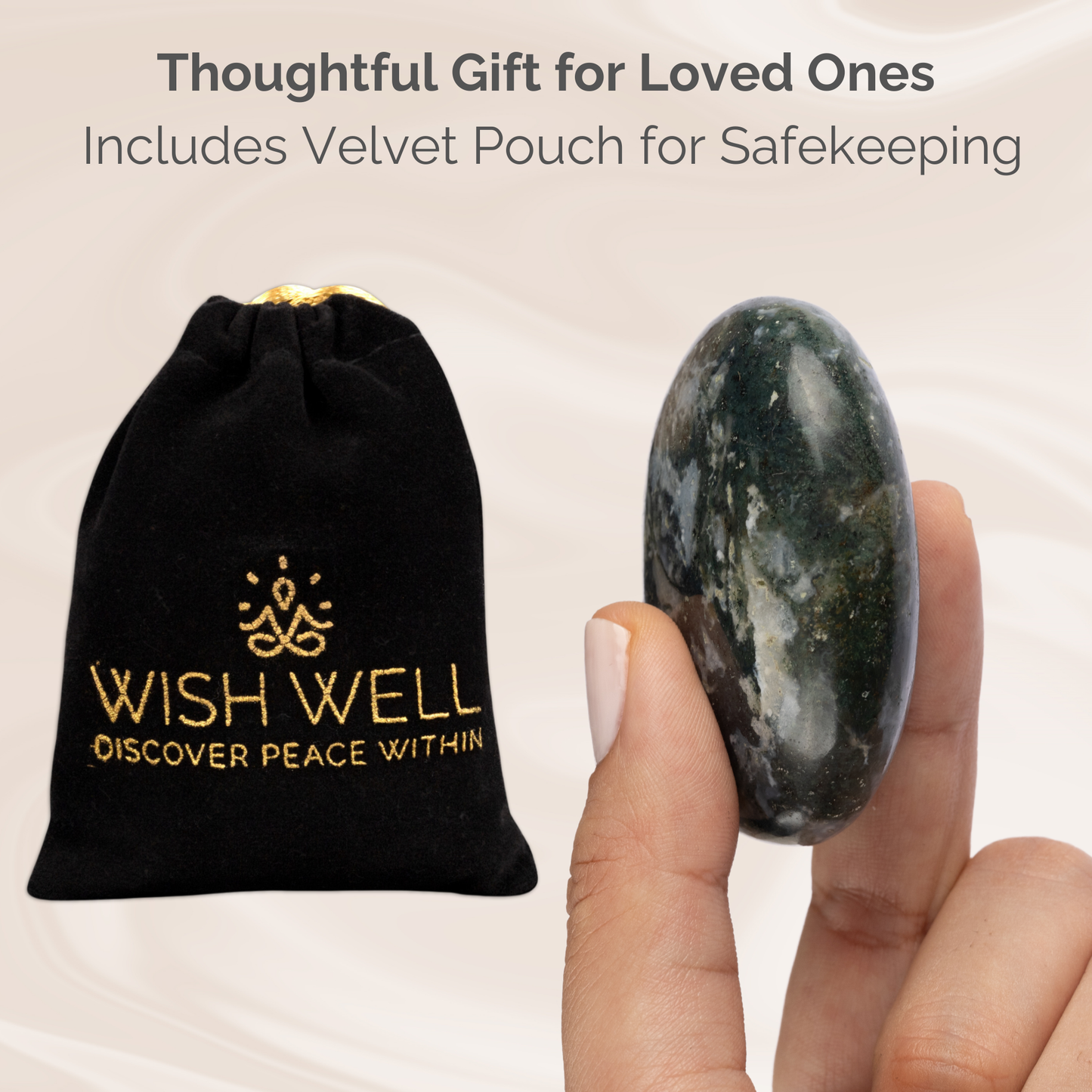 Moss Agate Palm Stone, Polished Crystal Stone for Chakra Balancing, Meditation, Spiritual and Crystal Gift