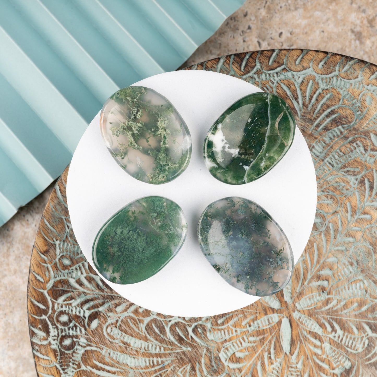 Moss Agate Worry Stone, Healing Crystals, Energy Healing Thumb Stone, Meditation & Spiritual Gift