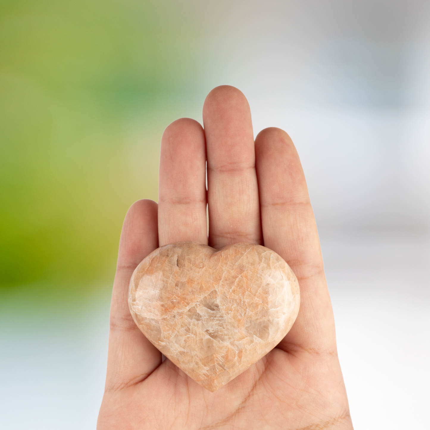 Peach Moonstone Heart Palm Stone, Polished Crystal Stone for Chakra Balancing, Meditation, Spiritual and Crystal Gift