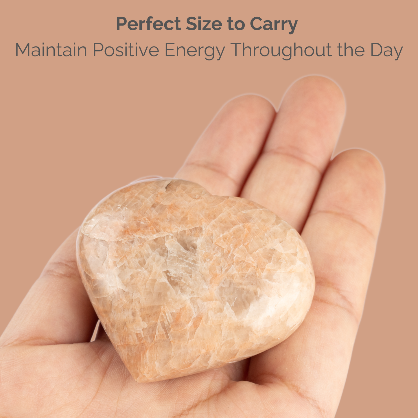 Peach Moonstone Heart Palm Stone, Polished Crystal Stone for Chakra Balancing, Meditation, Spiritual and Crystal Gift