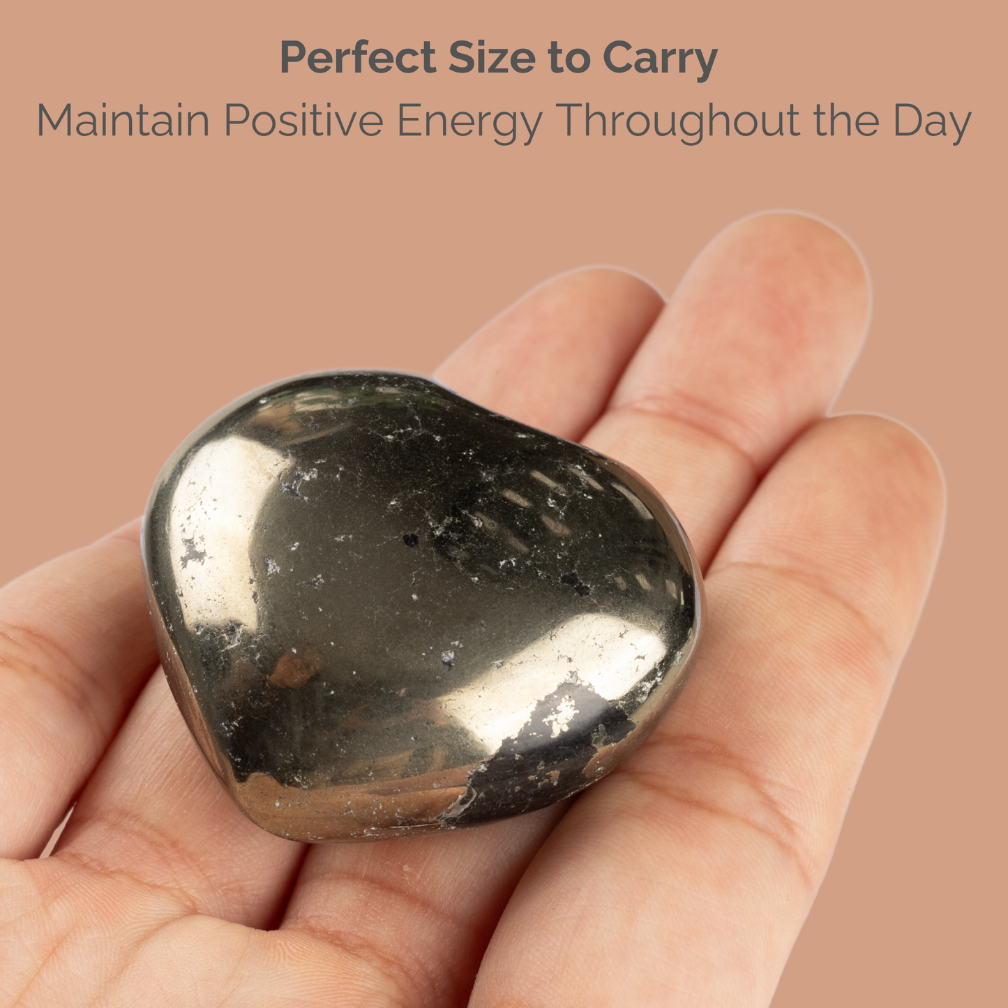 Pyrite Heart Palm Stone, Polished Crystal Stone for Chakra Balancing, Meditation, Spiritual and Crystal Gift